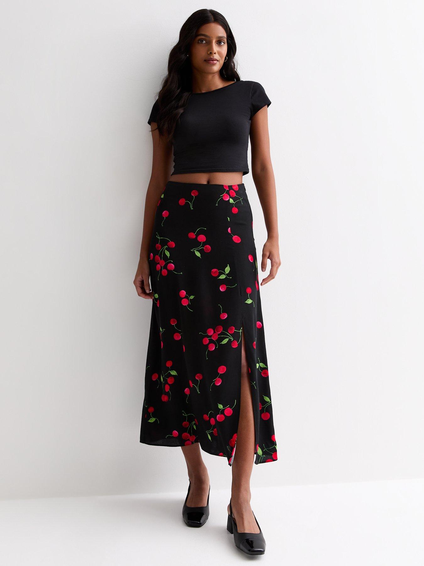 Black midi hem skirt sale