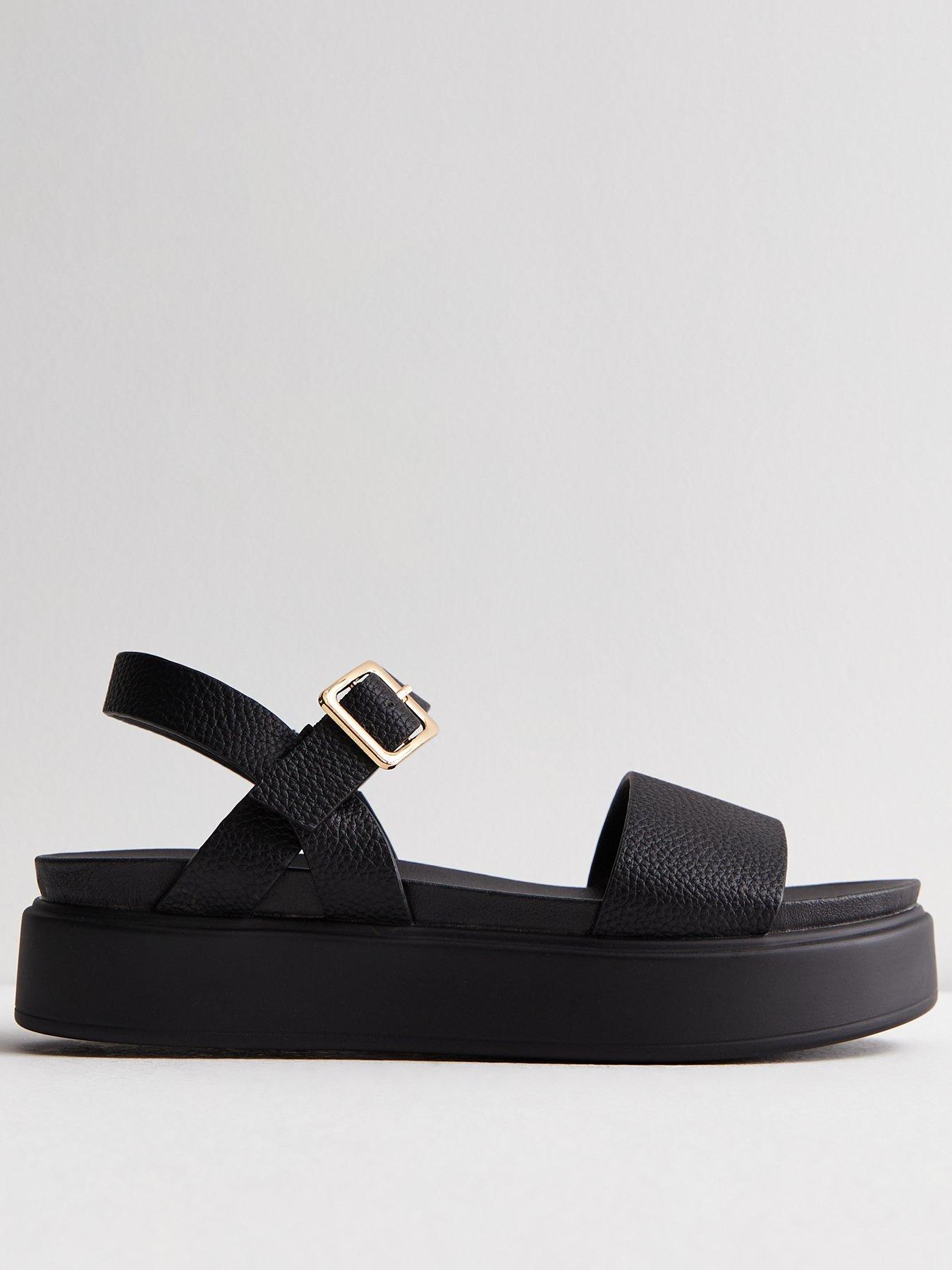 Black leather chunky sandals best sale