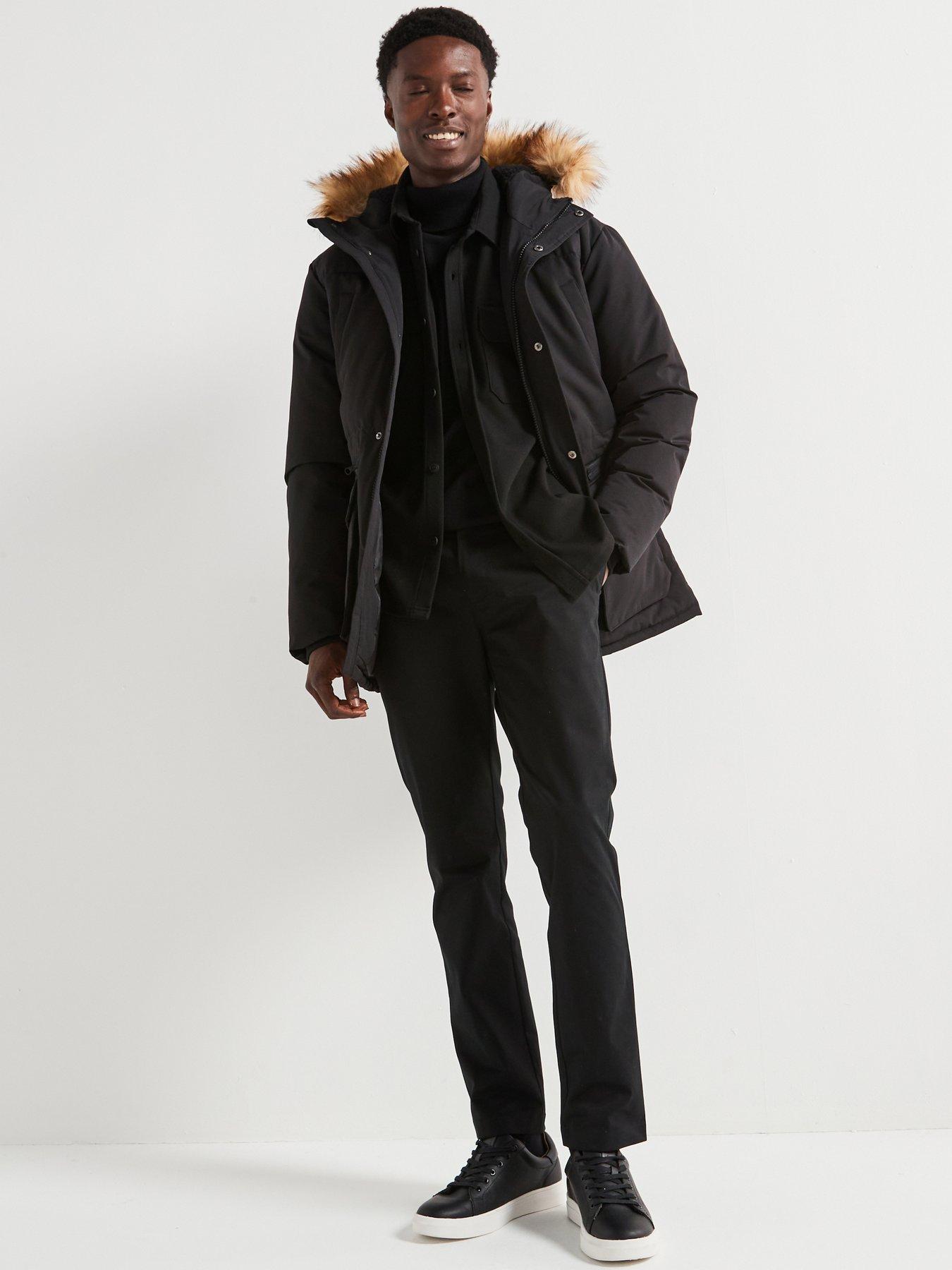 undefined Padded Parka With Detachable Fur - Black