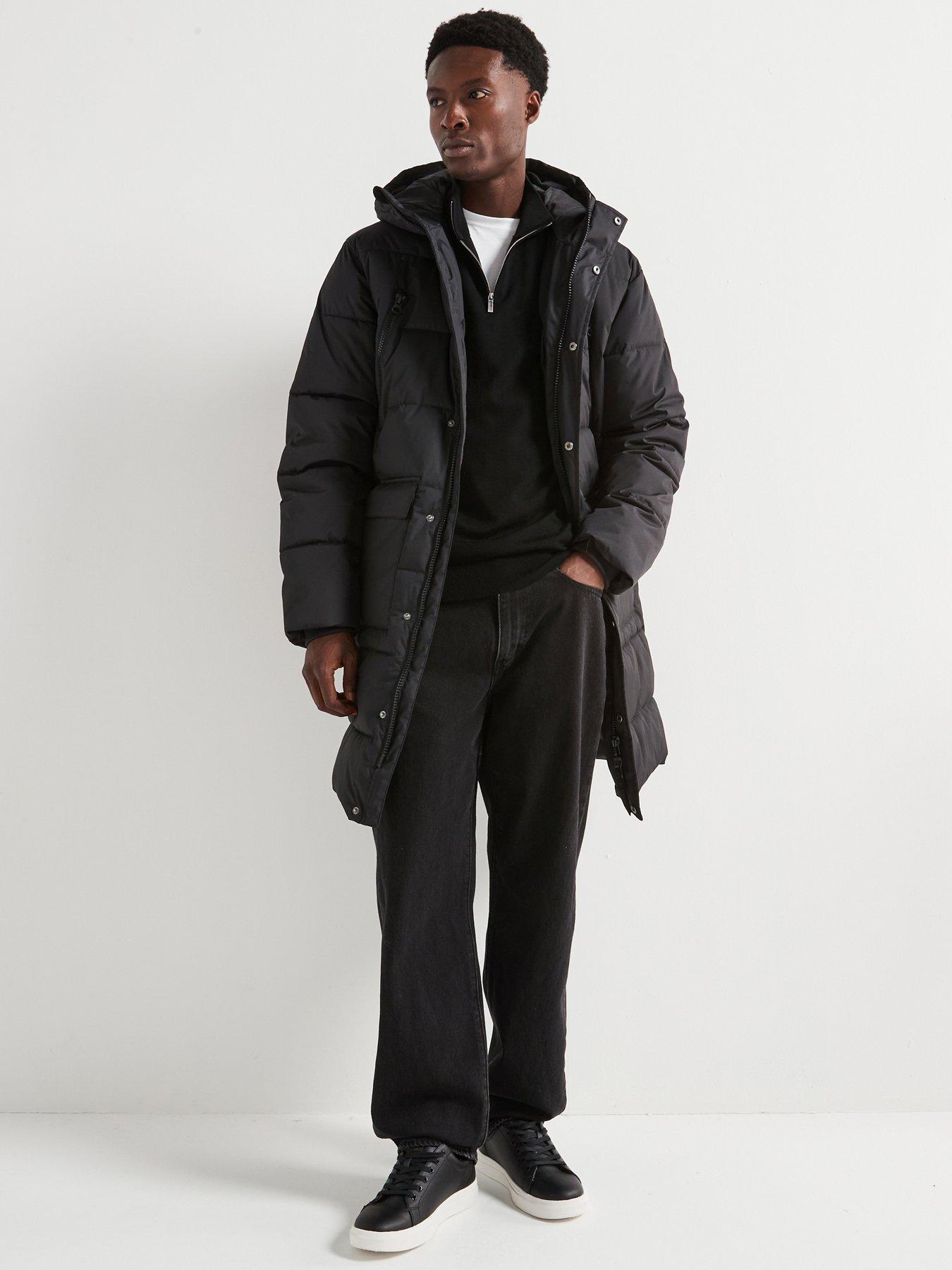 Very Man Longline Padded Jacket Black littlewoods