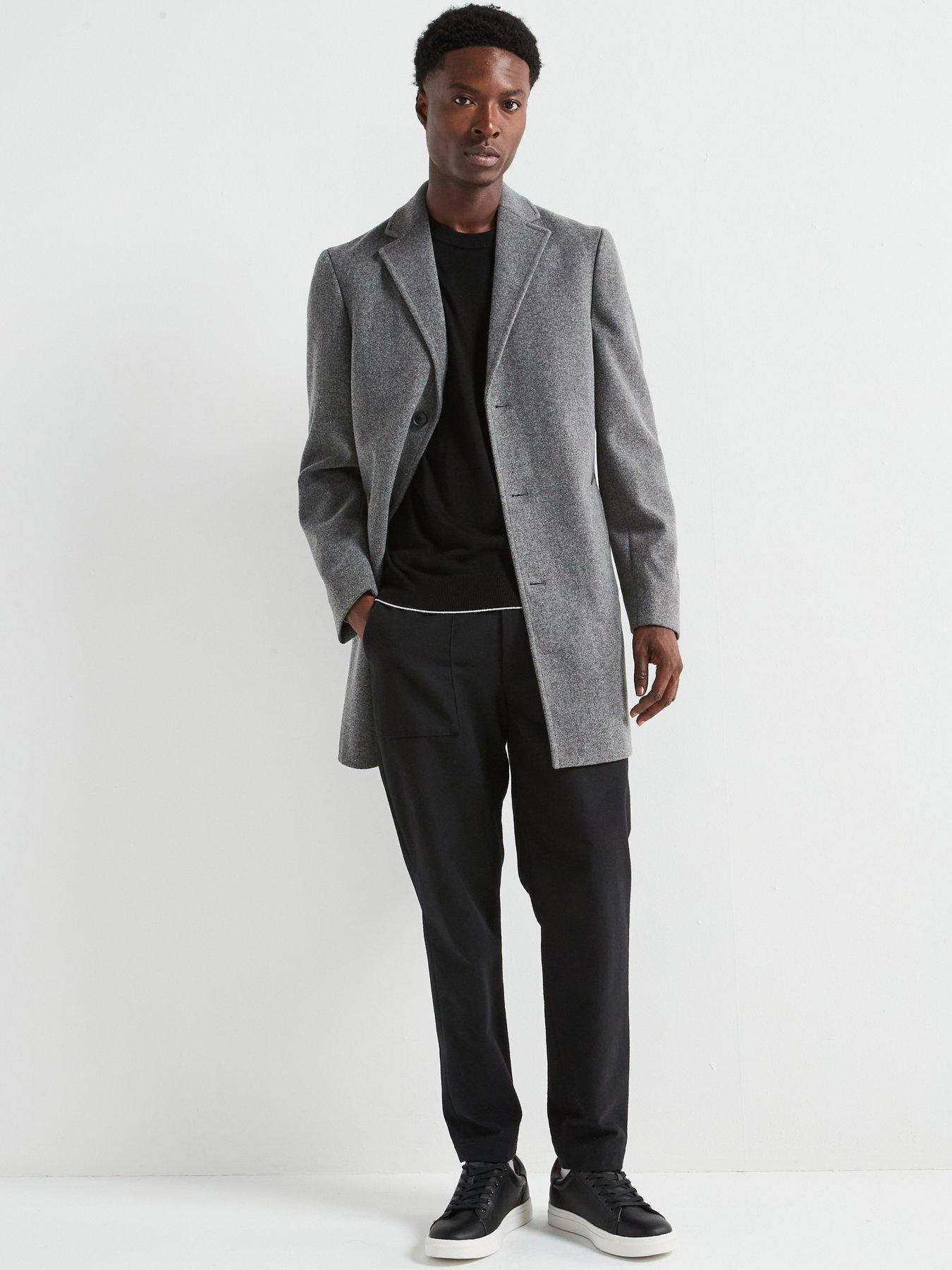 undefined Faux Wool Overcoat - Charcoal