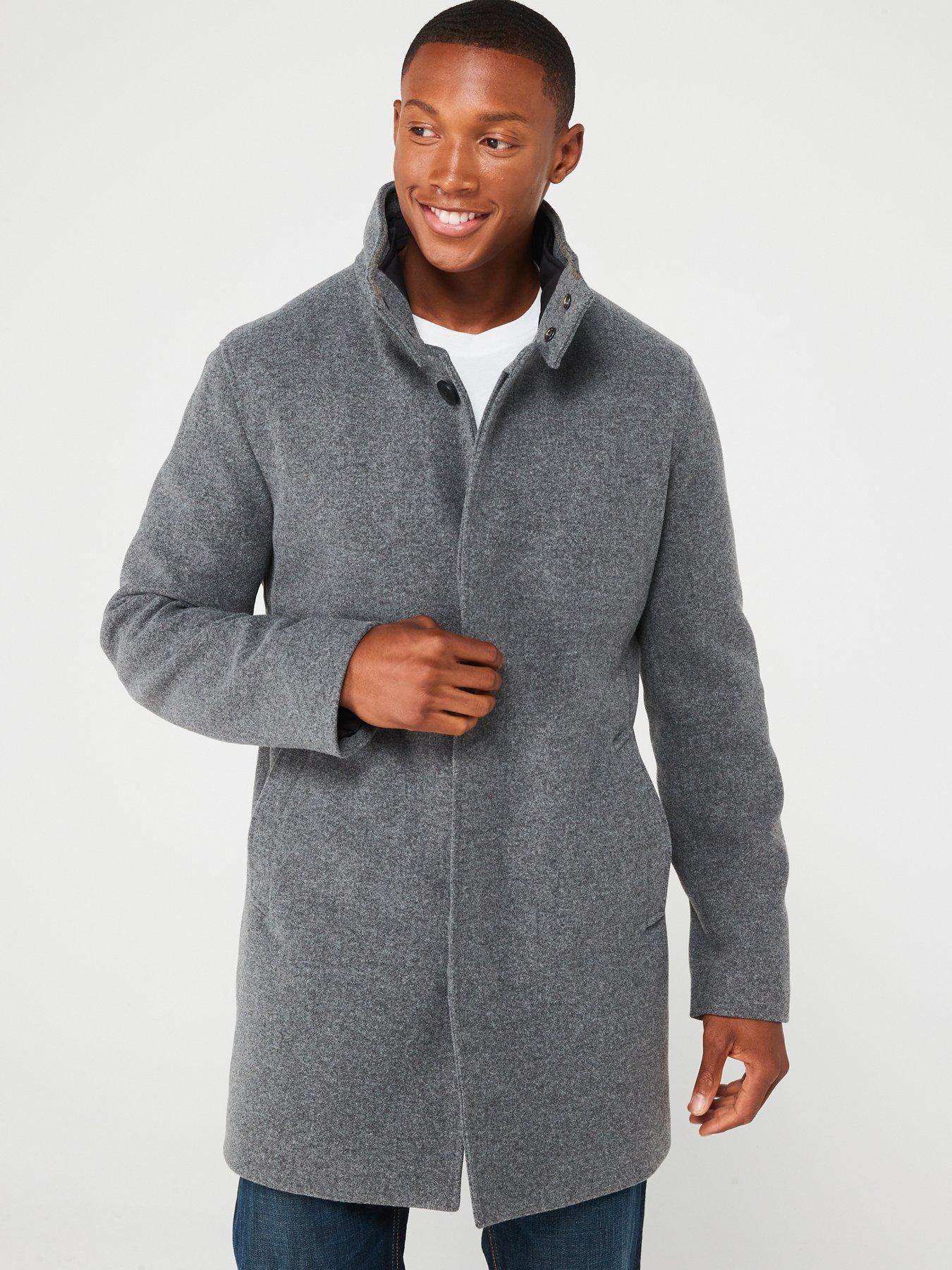 undefined Faux Wool Funnel Neck Coat - Charcoal