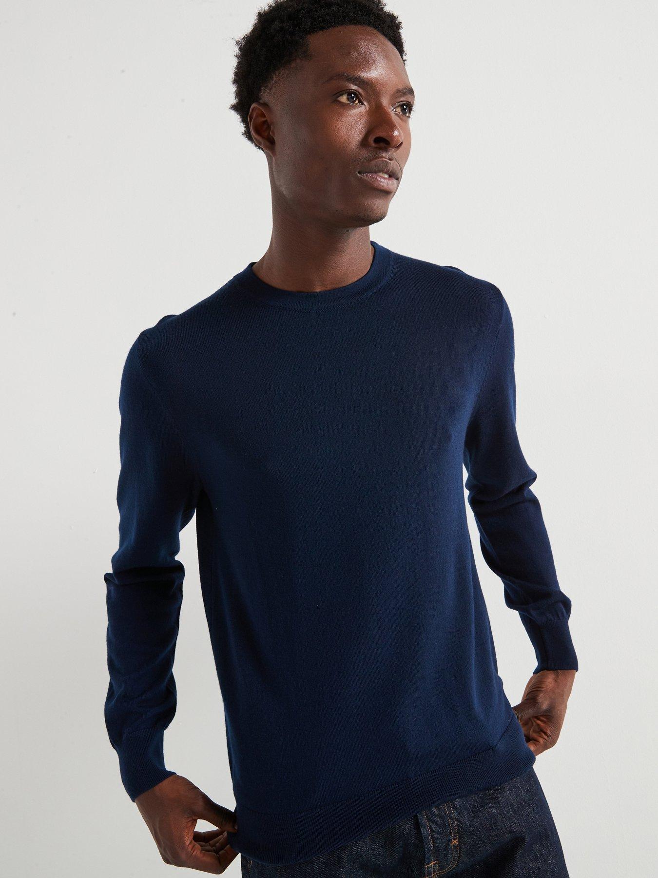  image of very-man-merino-wool-crew-neck-jumper-navy