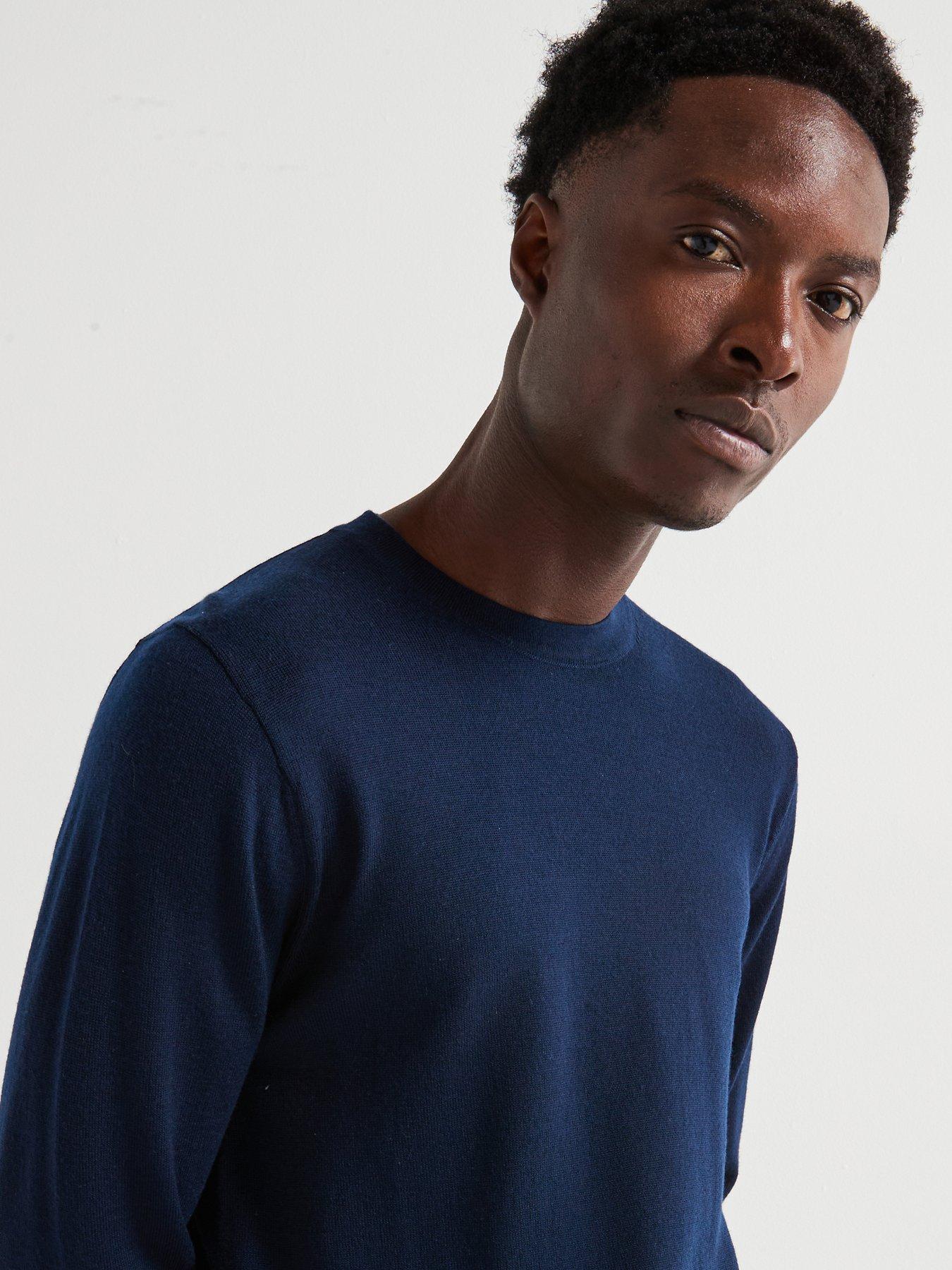  image of very-man-merino-wool-crew-neck-jumper-navy