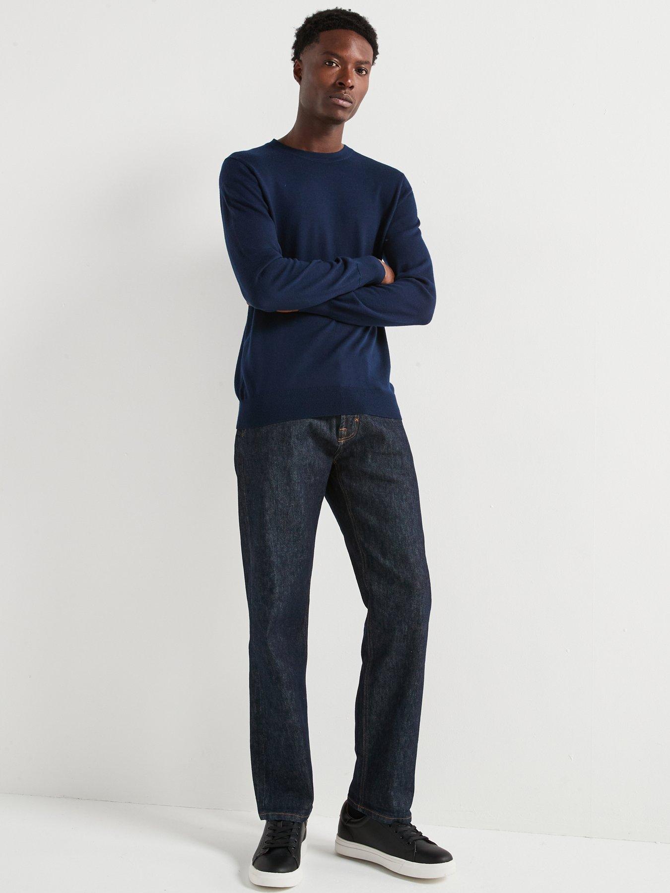  image of very-man-merino-wool-crew-neck-jumper-navy