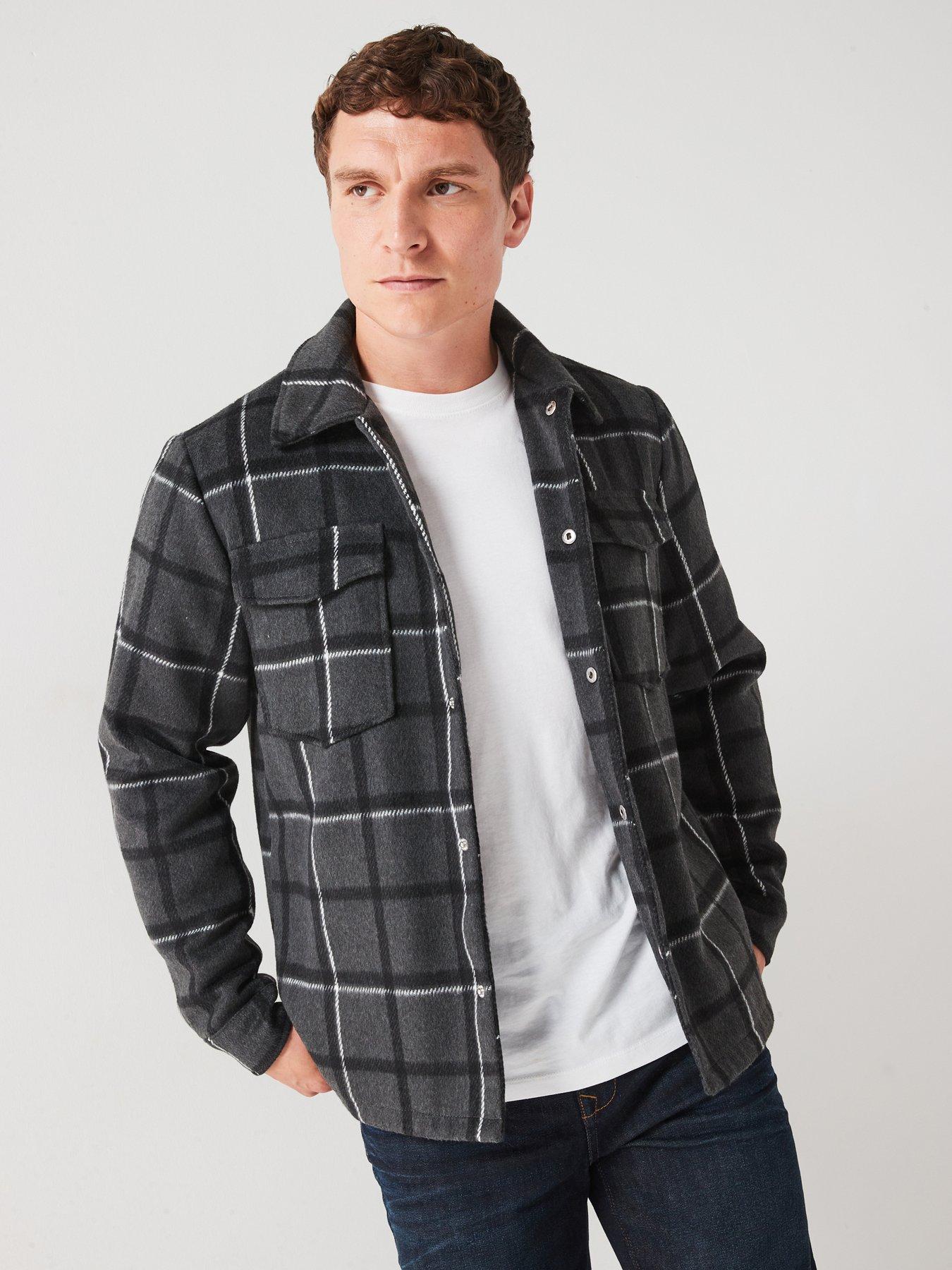 Very Man Check Shacket with Quilted Lining - Charcoal | Littlewoods