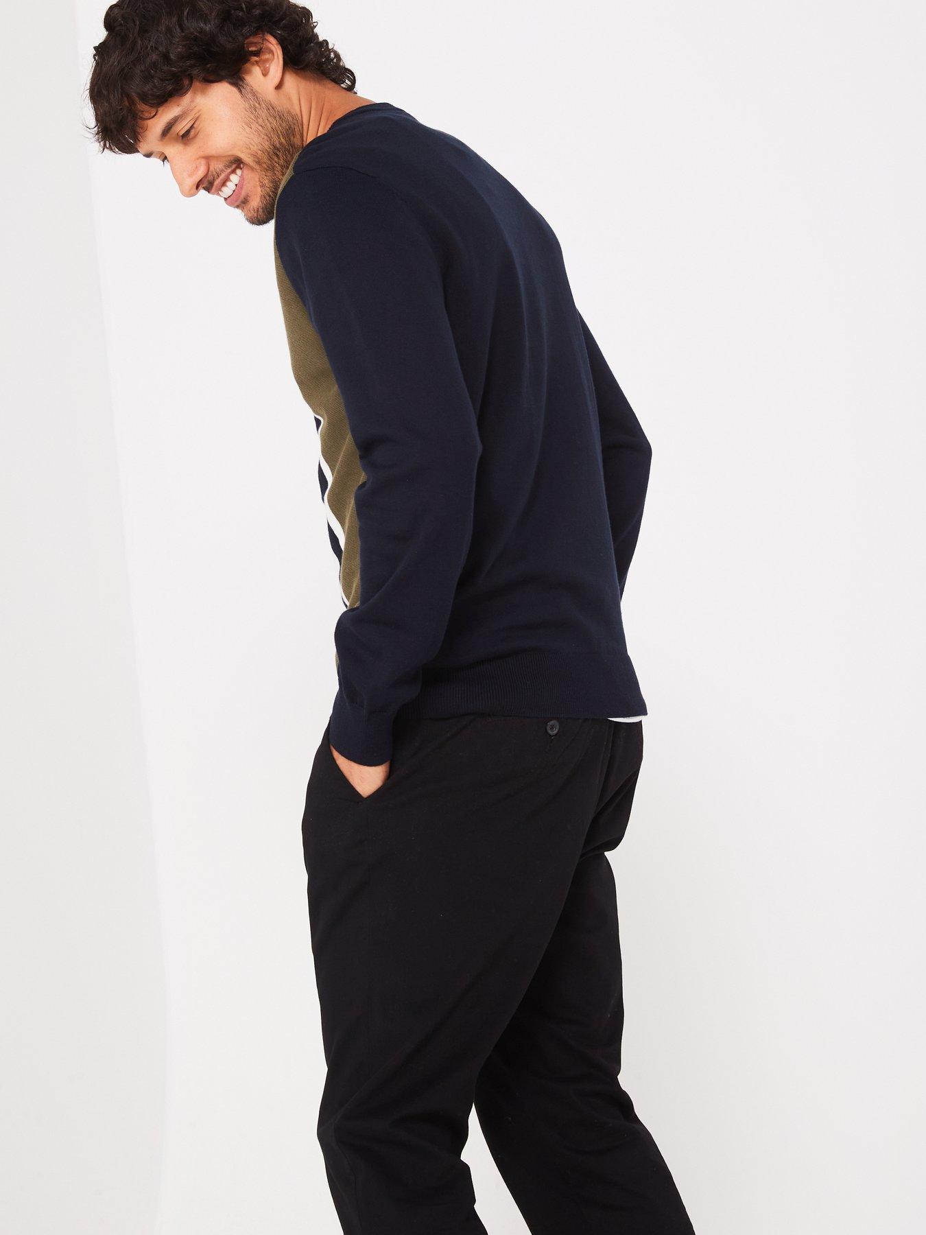 Very Man Vertical Panel Knitted Jumper Black khaki littlewoods