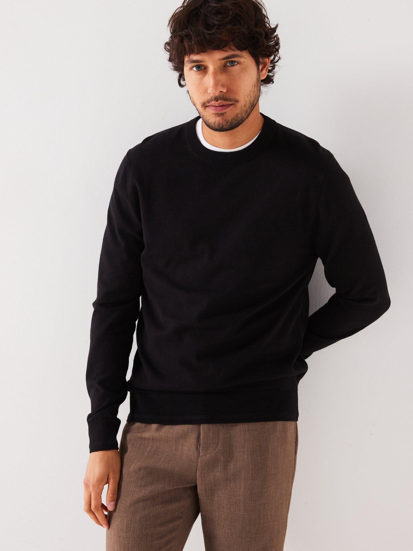  image of everyday-cotton-rich-crew-neck-knitted-jumper-black