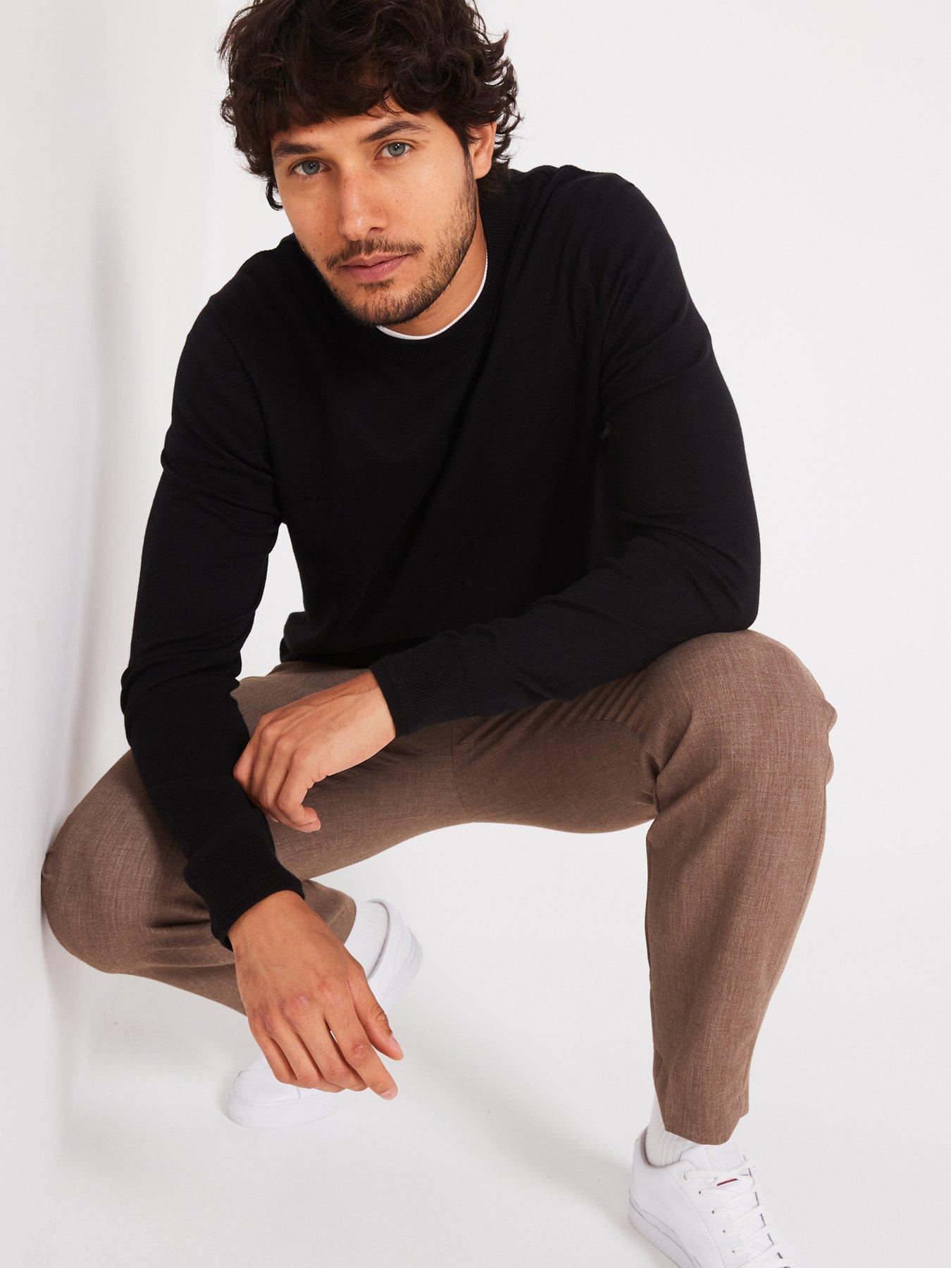  image of everyday-cotton-rich-crew-neck-knitted-jumper-black