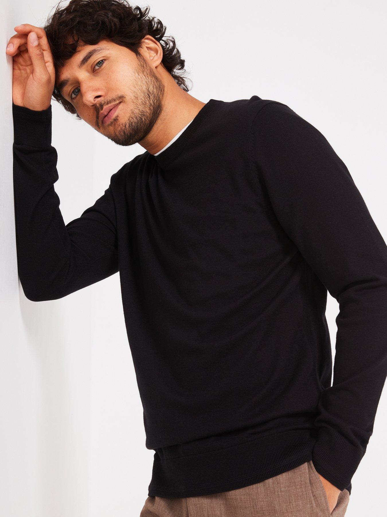  image of everyday-cotton-rich-crew-neck-knitted-jumper-black