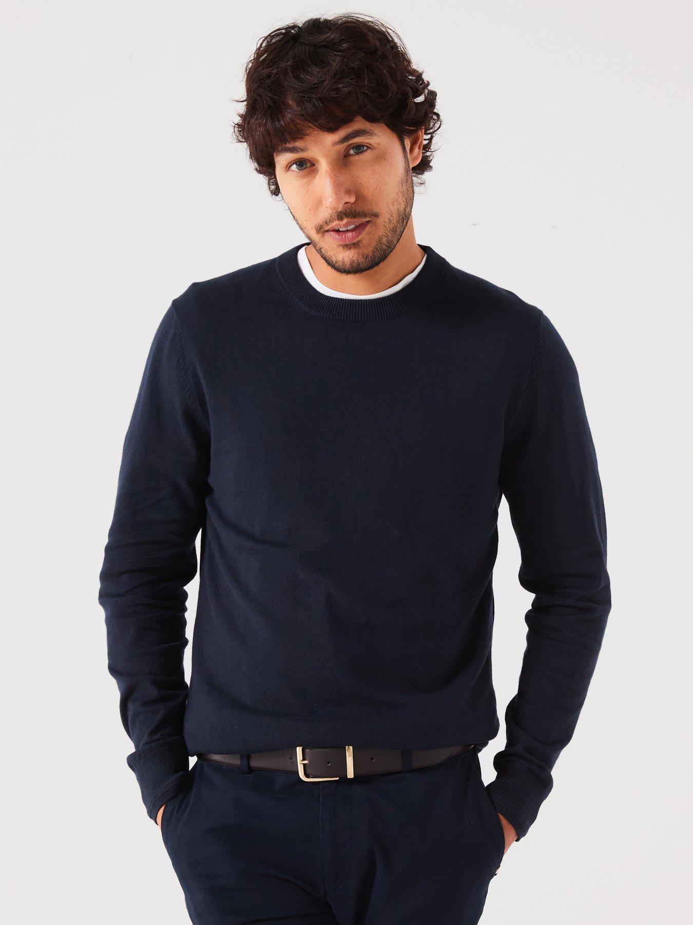  image of everyday-cotton-rich-crew-neck-knitted-jumper-navy