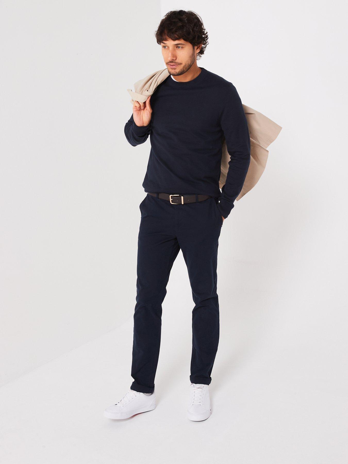  image of everyday-cotton-rich-crew-neck-knitted-jumper-navy