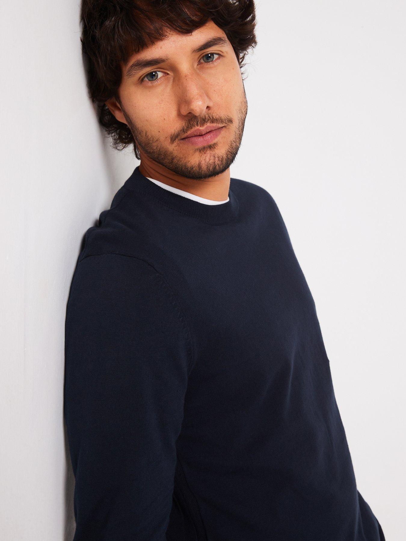  image of everyday-cotton-rich-crew-neck-knitted-jumper-navy