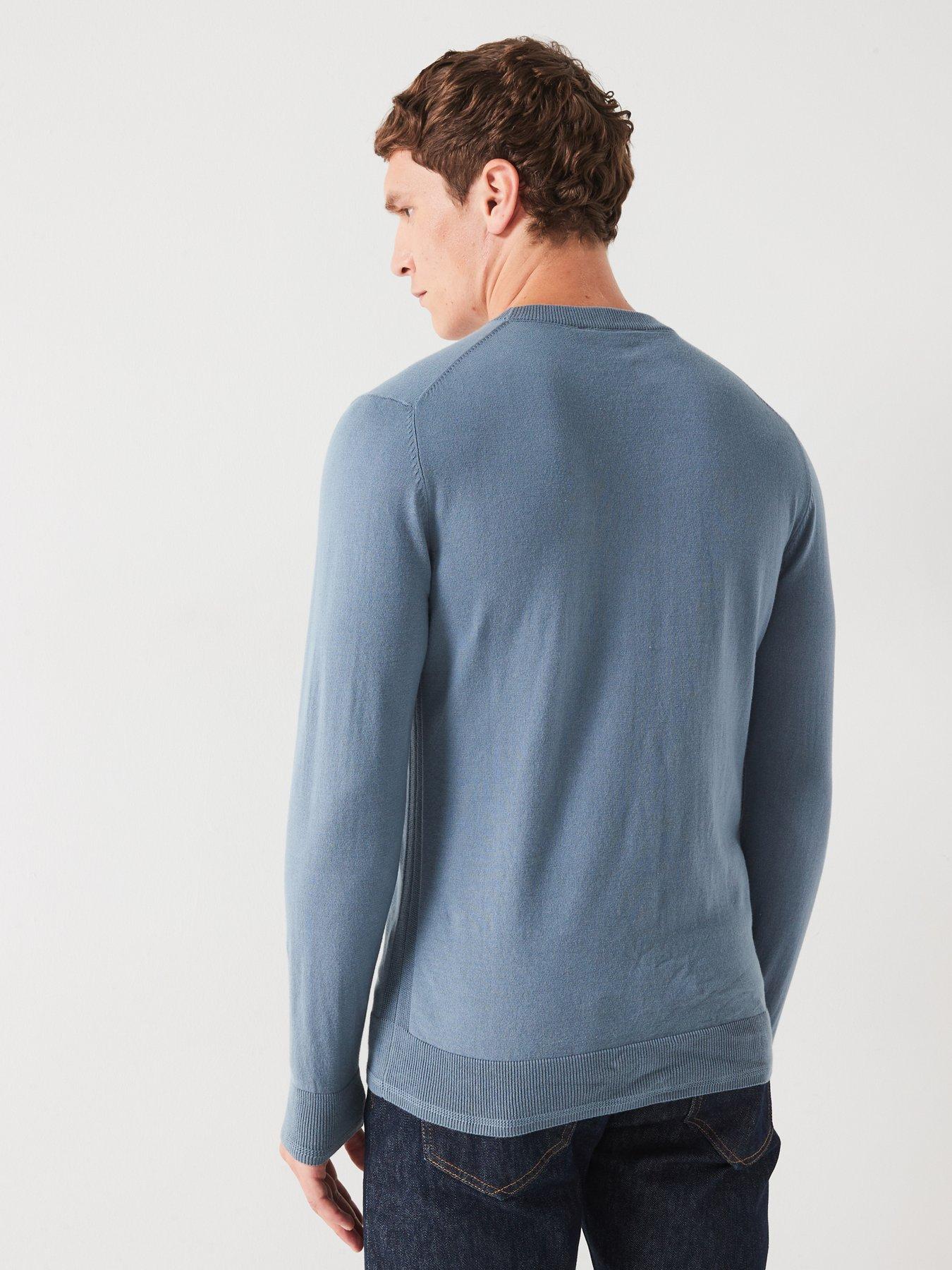  image of everyday-cotton-rich-crew-neck-knitted-jumper-mid-blue