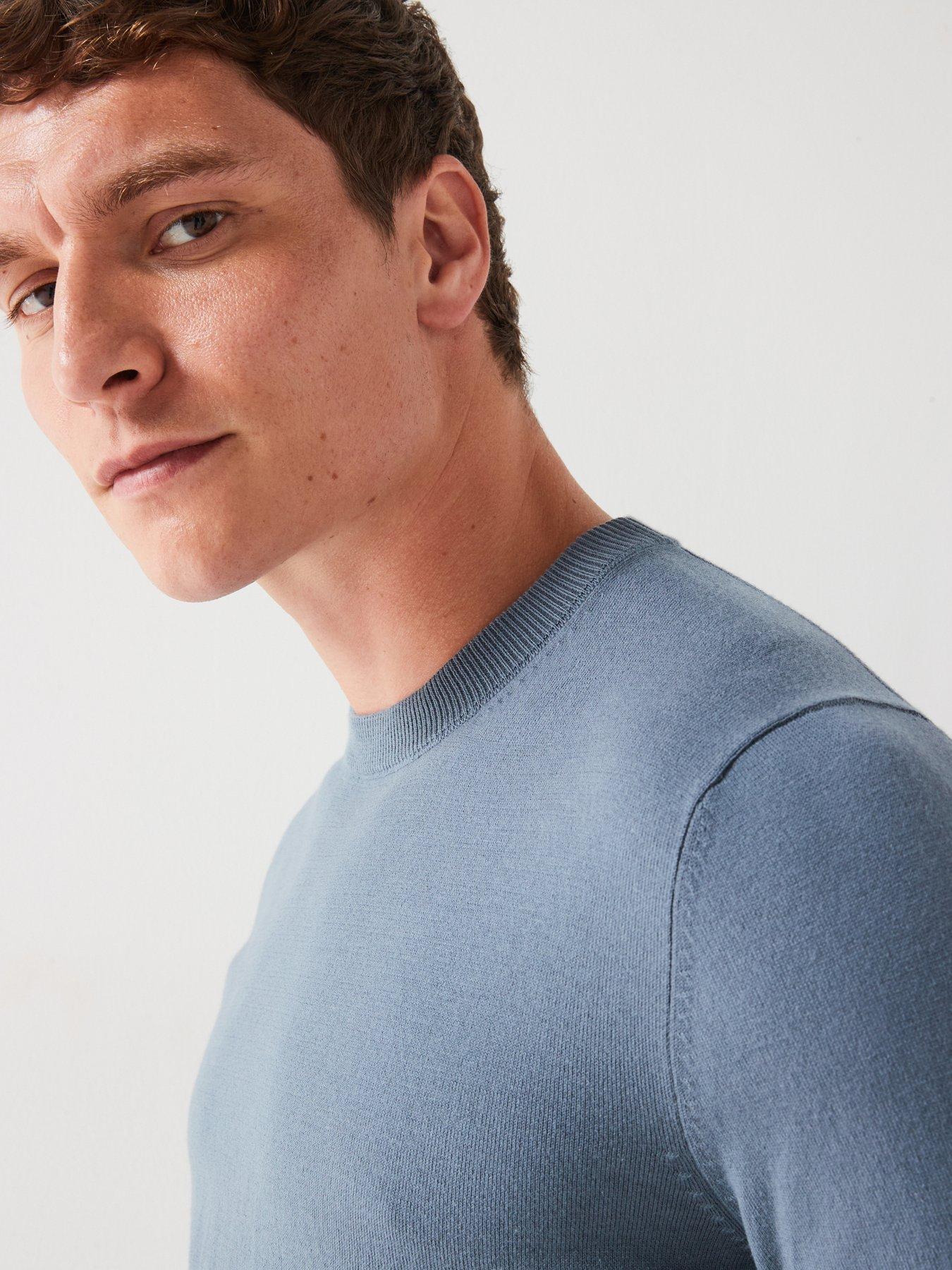  image of everyday-cotton-rich-crew-neck-knitted-jumper-mid-blue