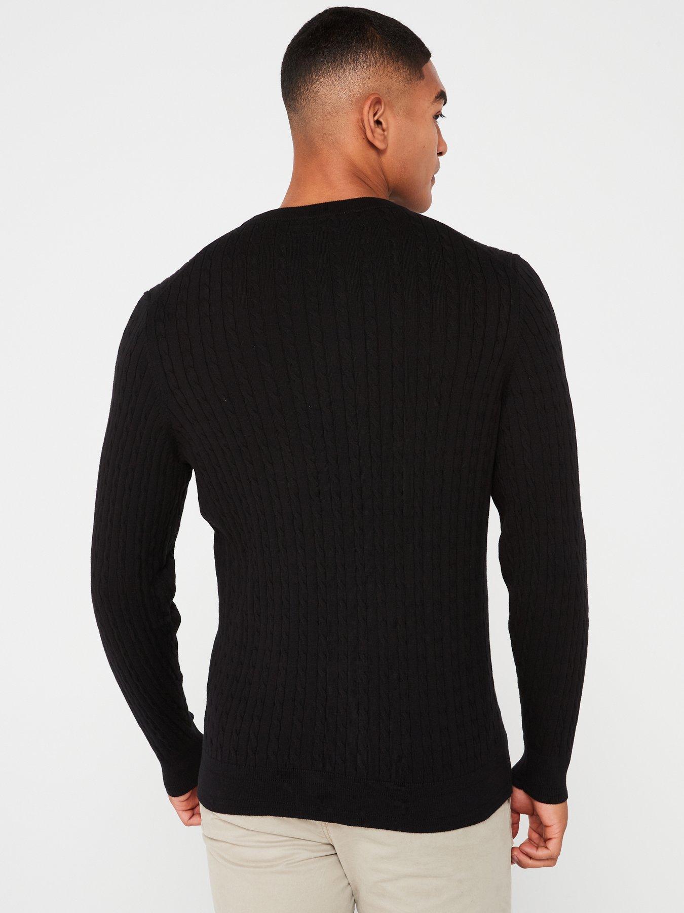  image of everyday-cotton-rich-fine-gauge-cable-crew-jumper-black