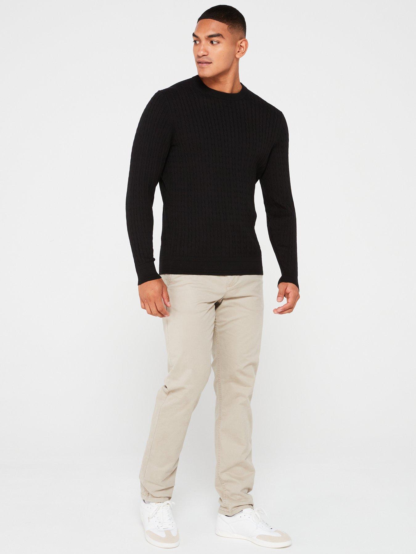  image of everyday-cotton-rich-fine-gauge-cable-crew-jumper-black