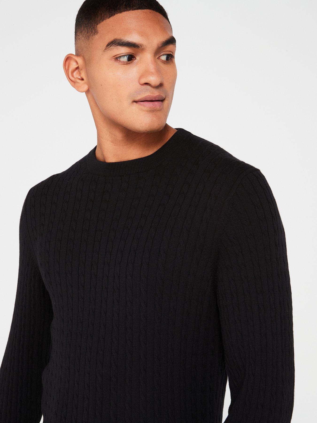  image of everyday-cotton-rich-fine-gauge-cable-crew-jumper-black
