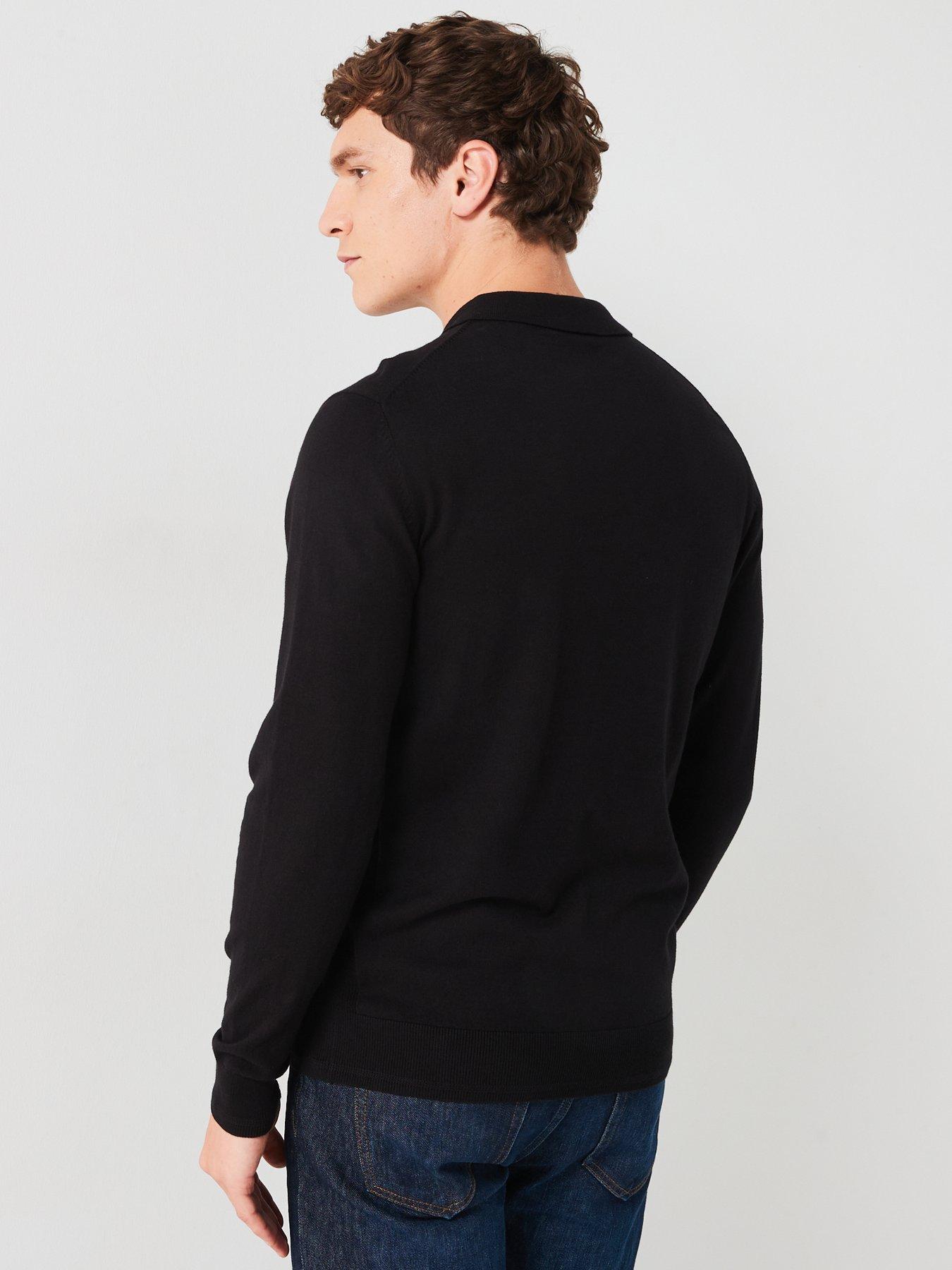  image of everyday-cotton-rich-long-sleeve-knitted-polo-black