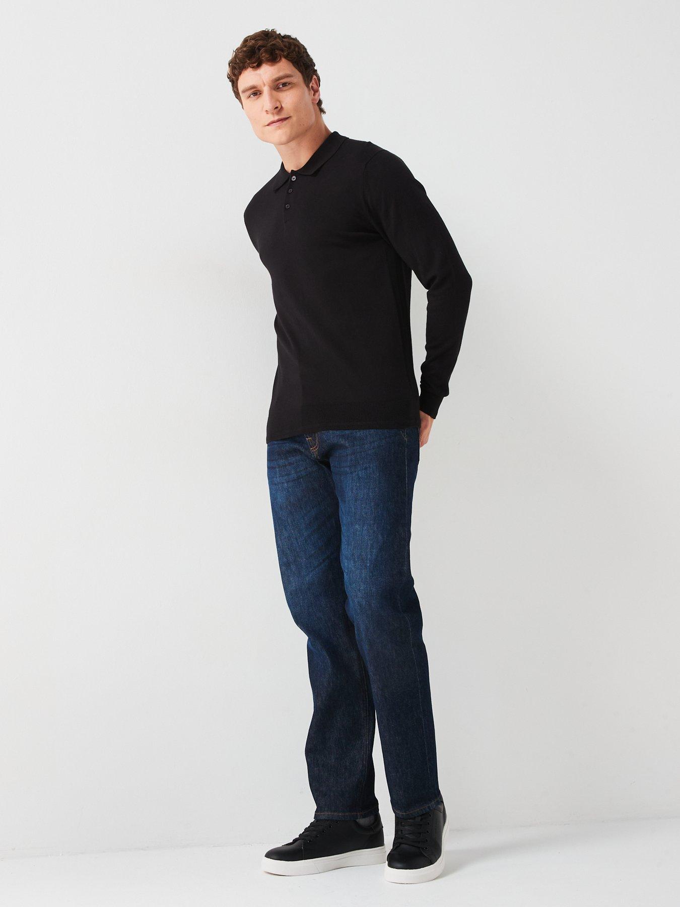  image of everyday-cotton-rich-long-sleeve-knitted-polo-black