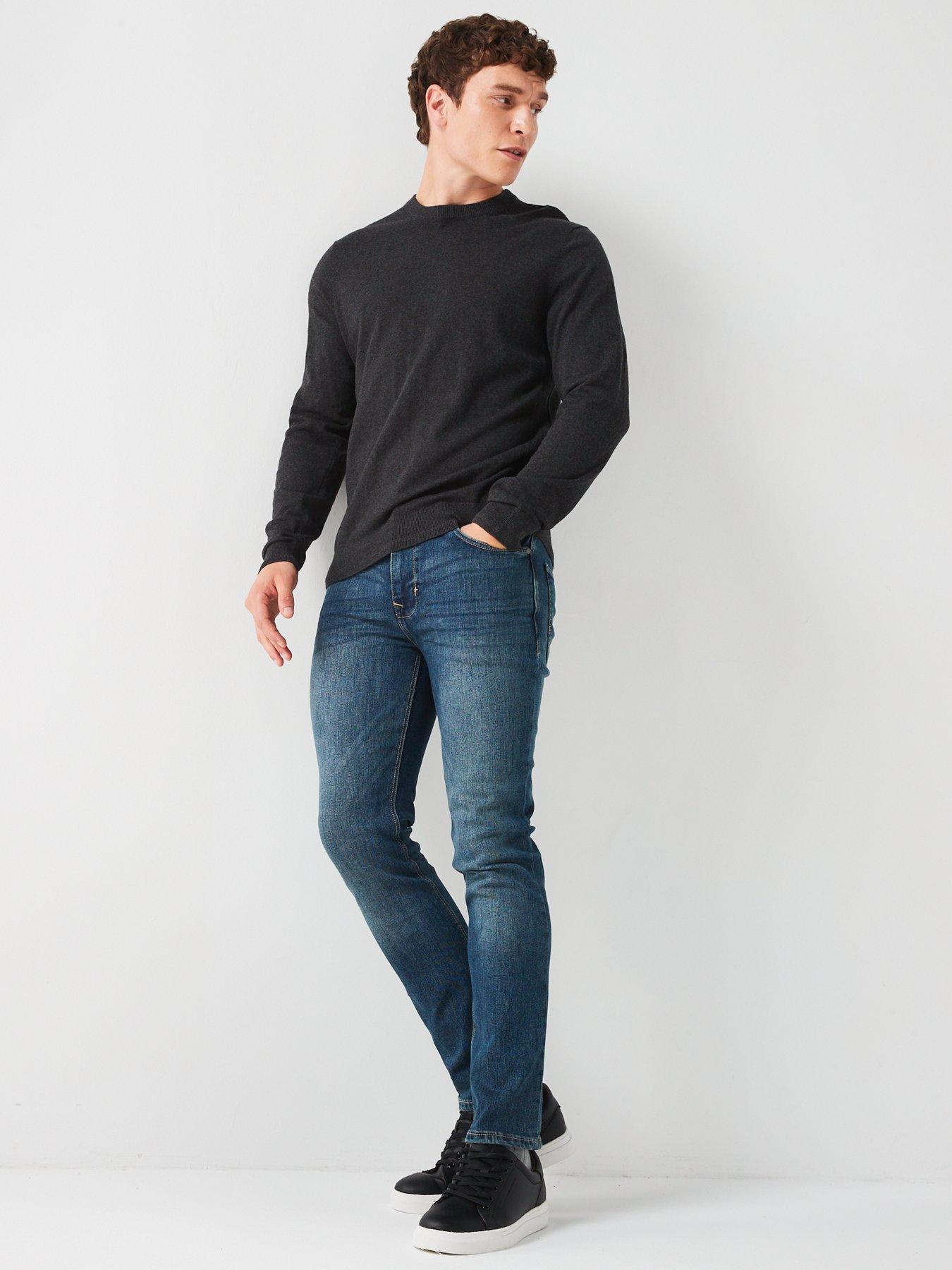  image of everyday-cotton-rich-crew-neck-knitted-jumper-charcoal