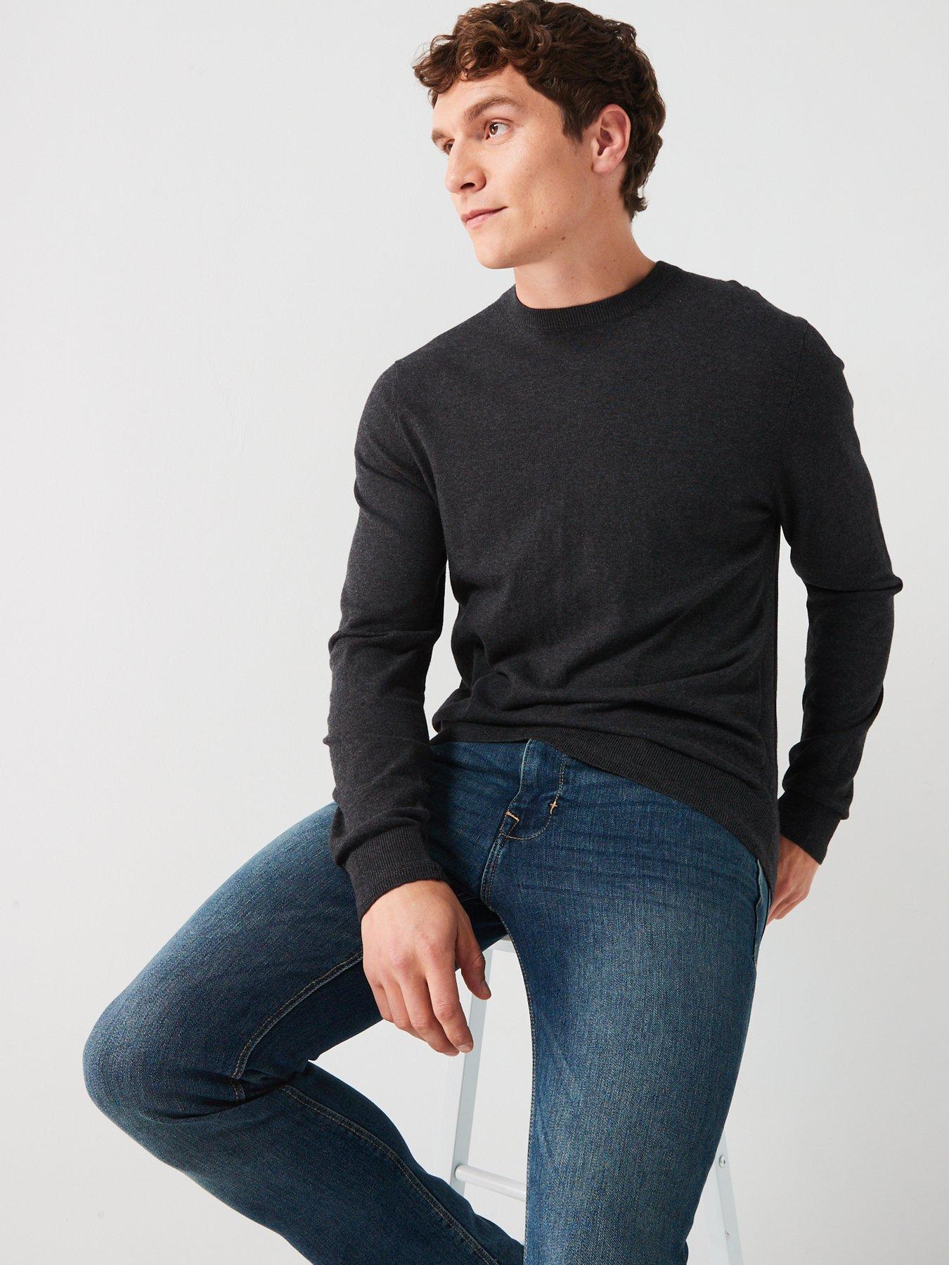  image of everyday-cotton-rich-crew-neck-knitted-jumper-charcoal