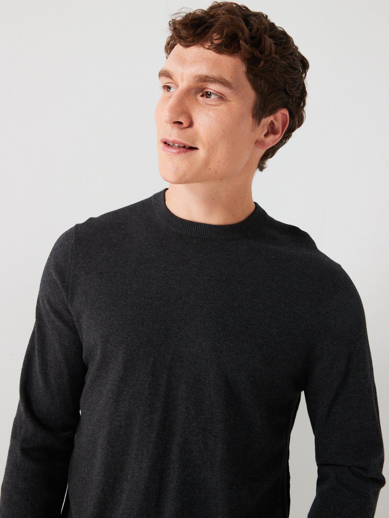  image of everyday-cotton-rich-crew-neck-knitted-jumper-charcoal