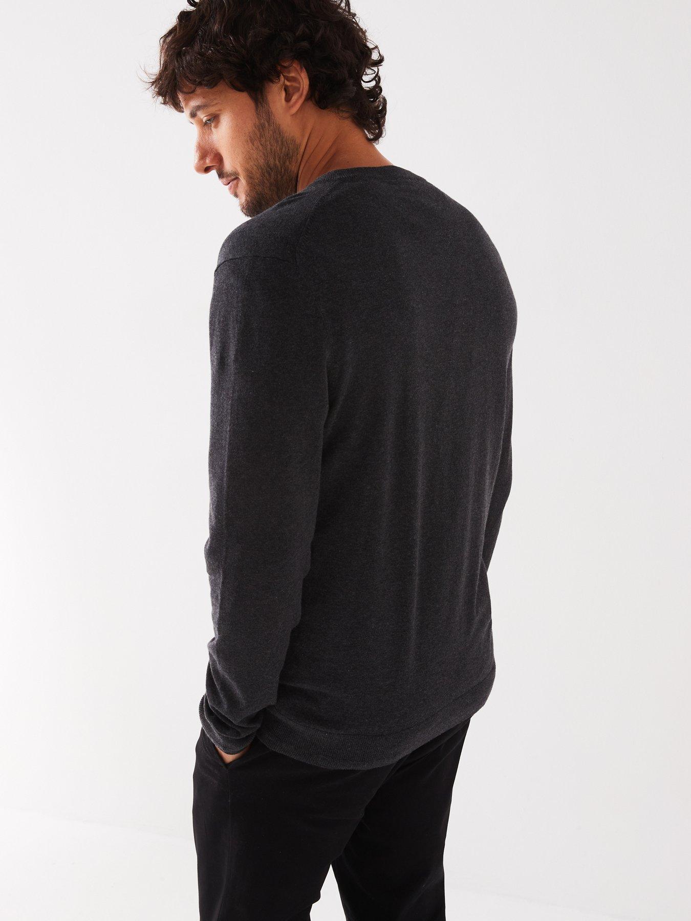 image of everyday-cotton-rich-v-neck-knitted-jumper-dark-grey