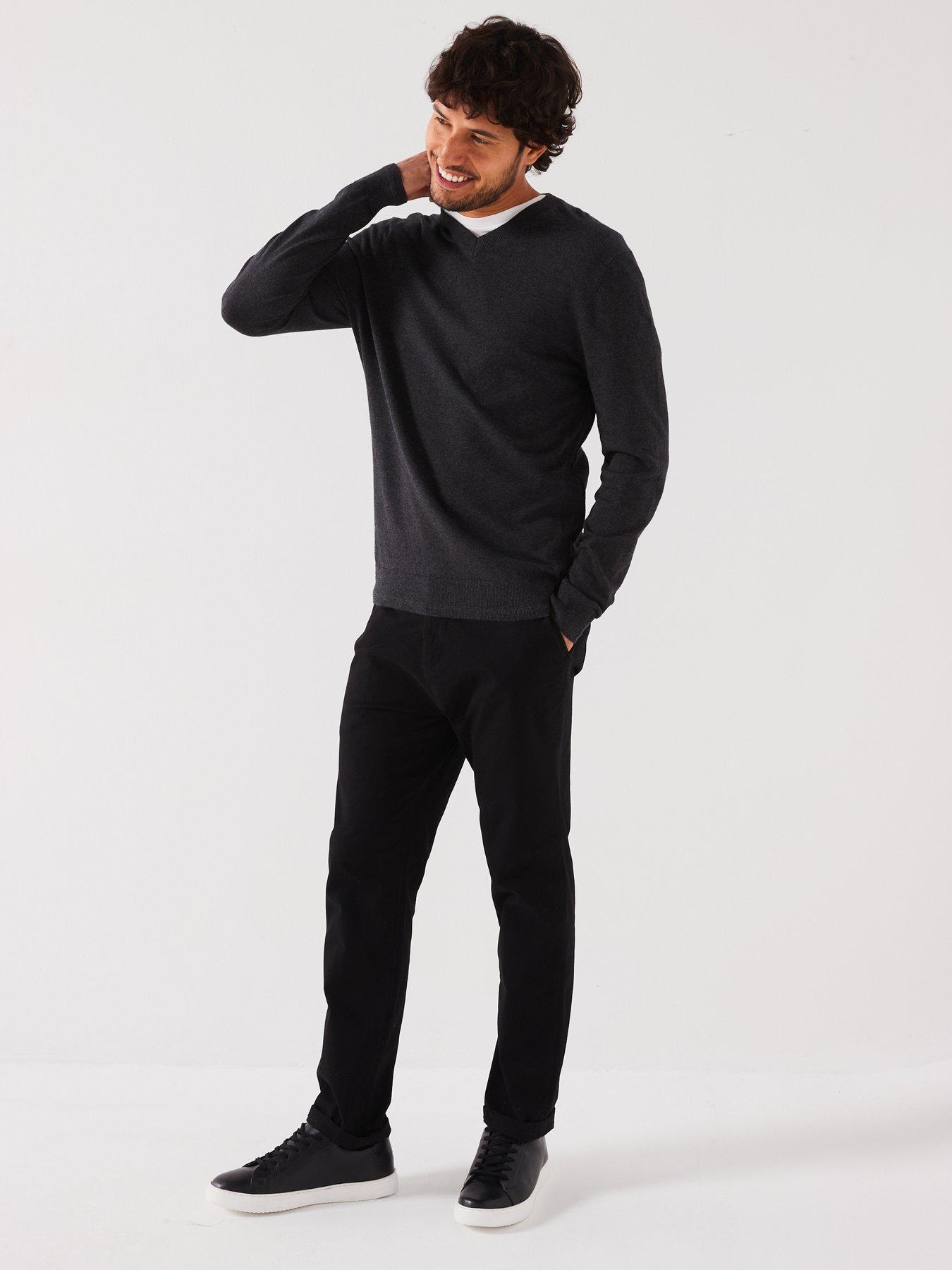  image of everyday-cotton-rich-v-neck-knitted-jumper-dark-grey