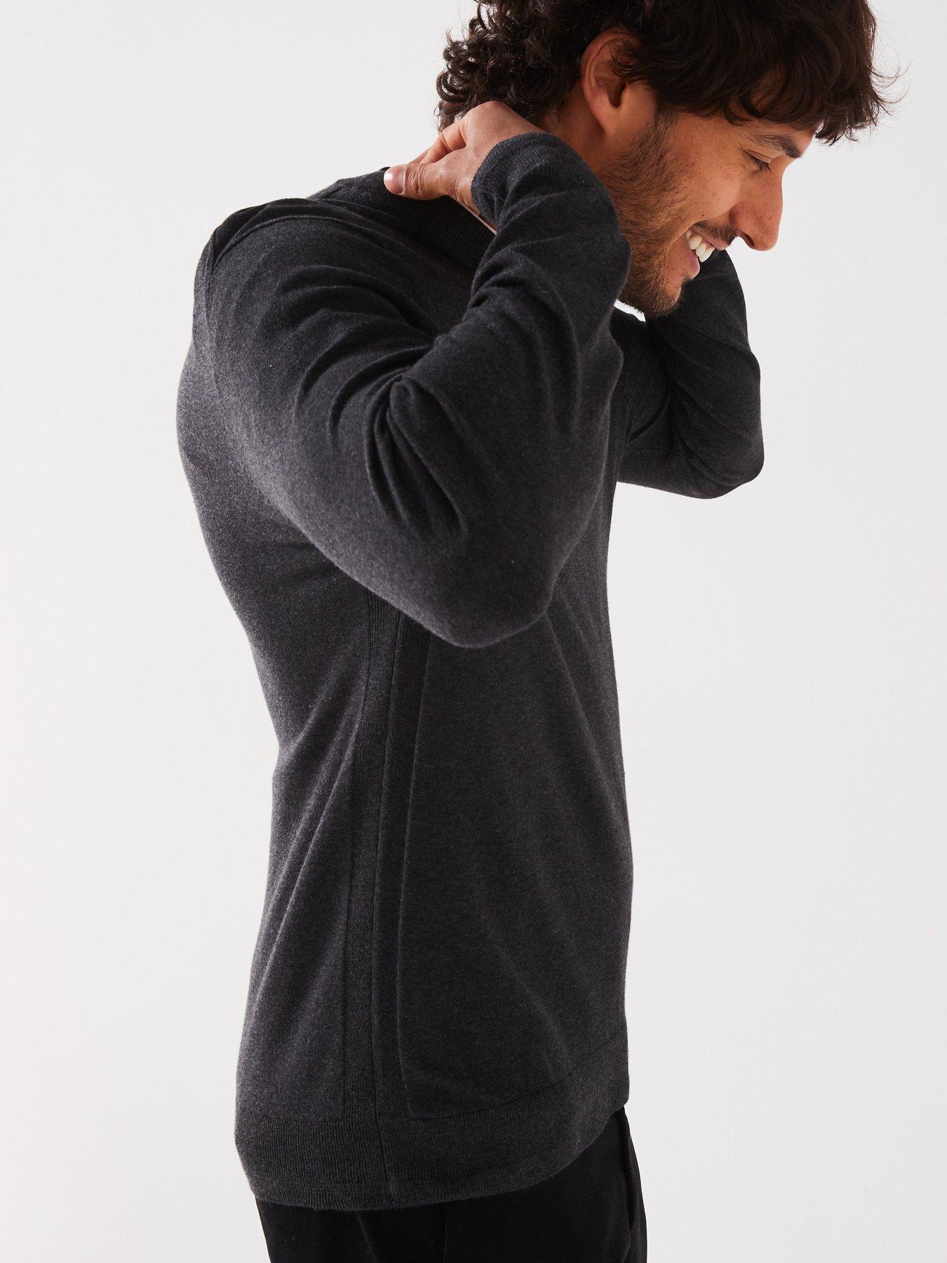  image of everyday-cotton-rich-v-neck-knitted-jumper-dark-grey