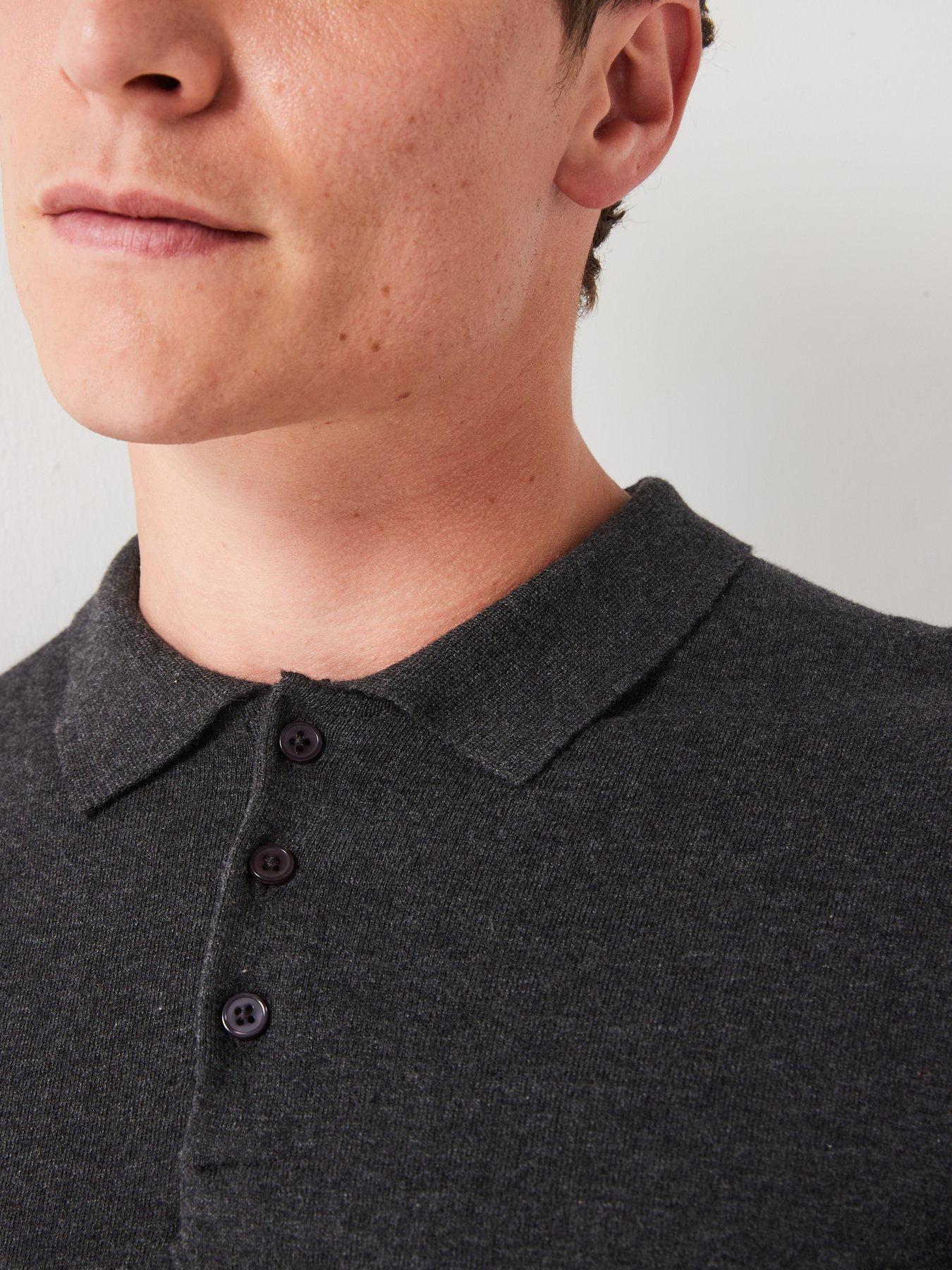  image of everyday-cotton-rich-long-sleeve-knitted-polo-charcoal