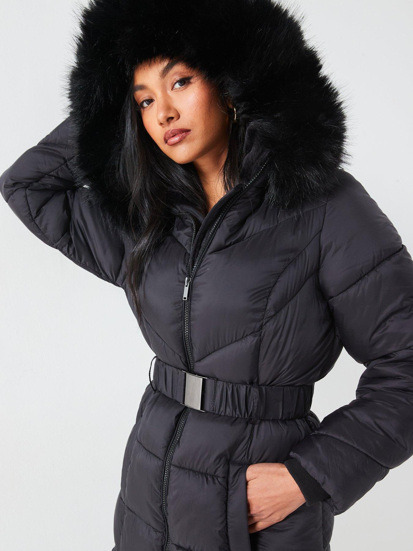 Coat With Fur Trim Black Faux Fur Puffer Coat Black Faux Fur Trim