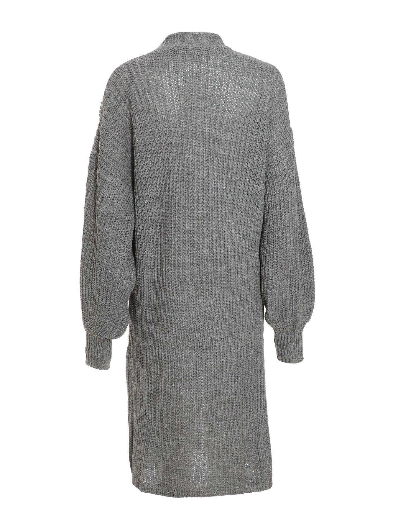 Quiz Grey Long Knitted Cardigan | Littlewoods