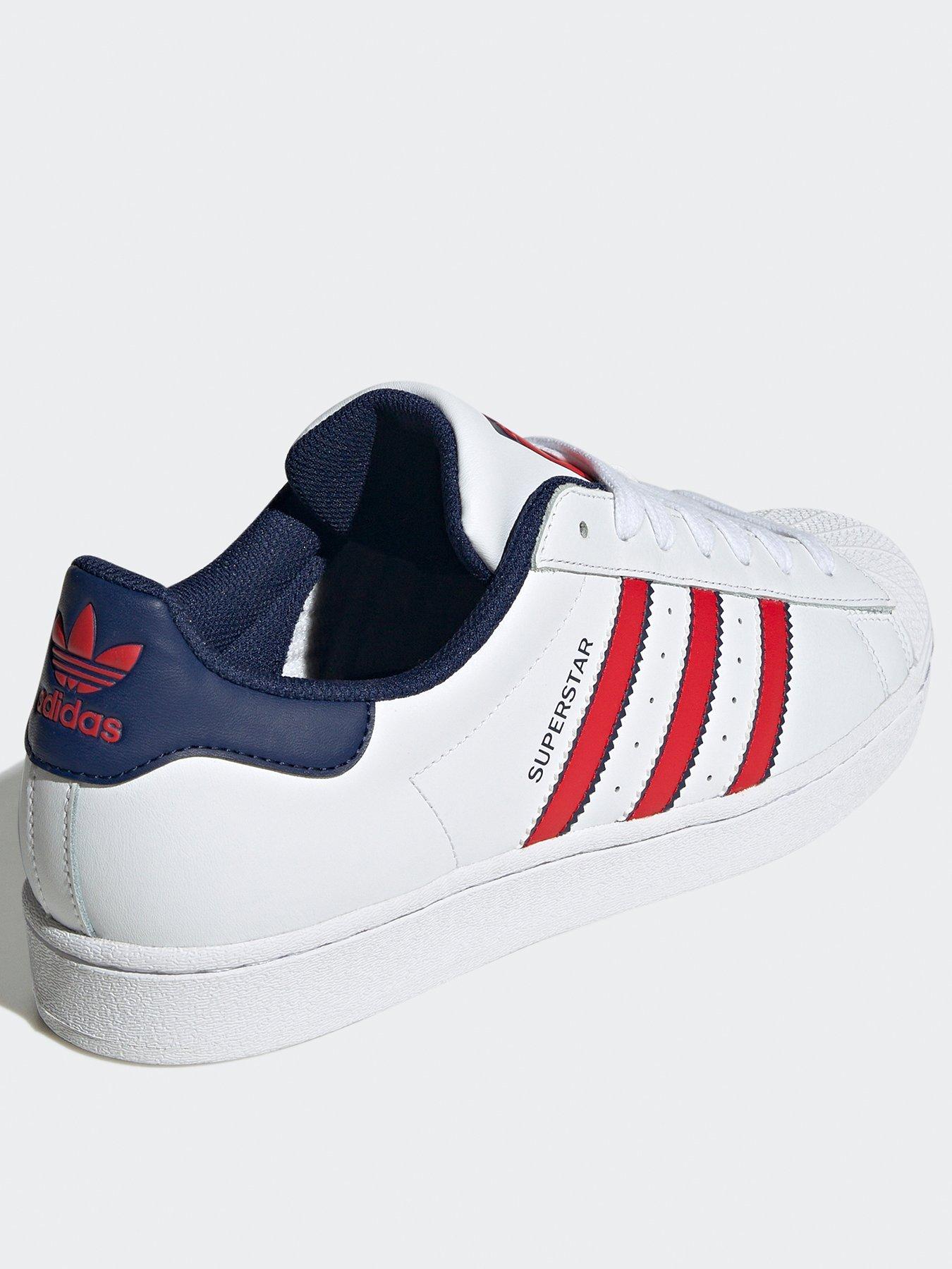 Mens superstar shoes navy blue and red best sale