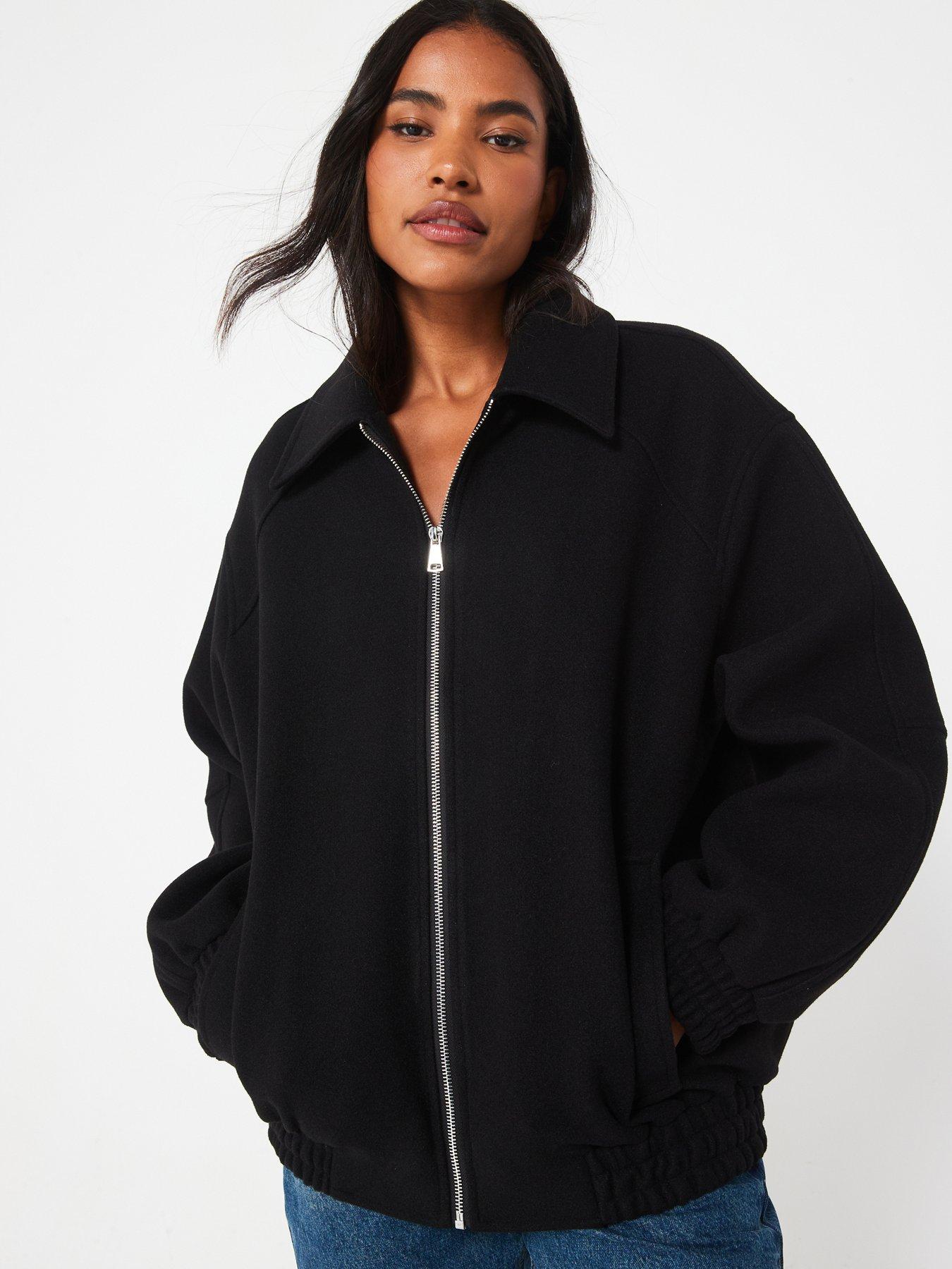 V by Very Faux Wool Harrington Jacket Black littlewoods