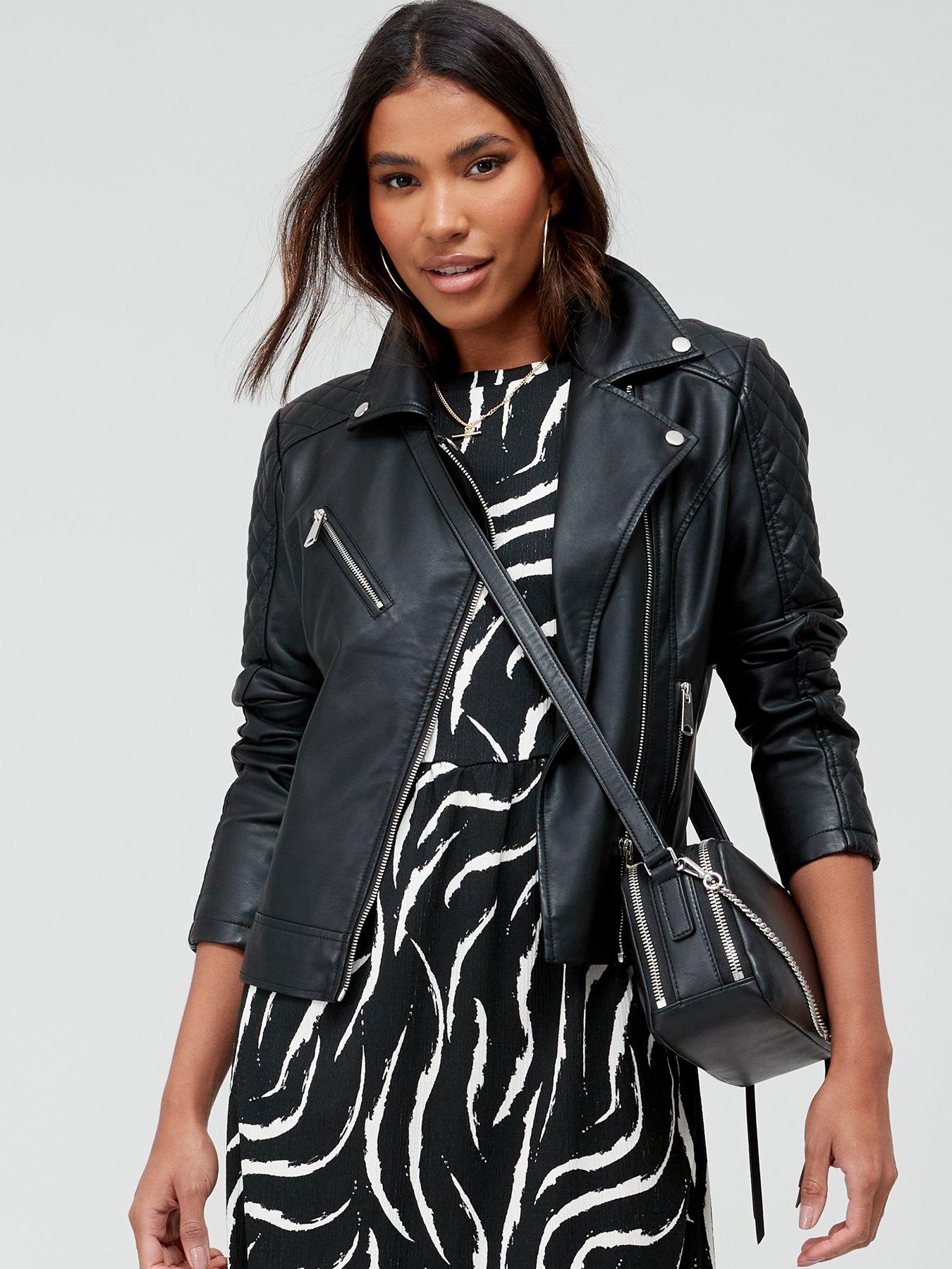 undefined Faux Leather Biker Jacket - Black