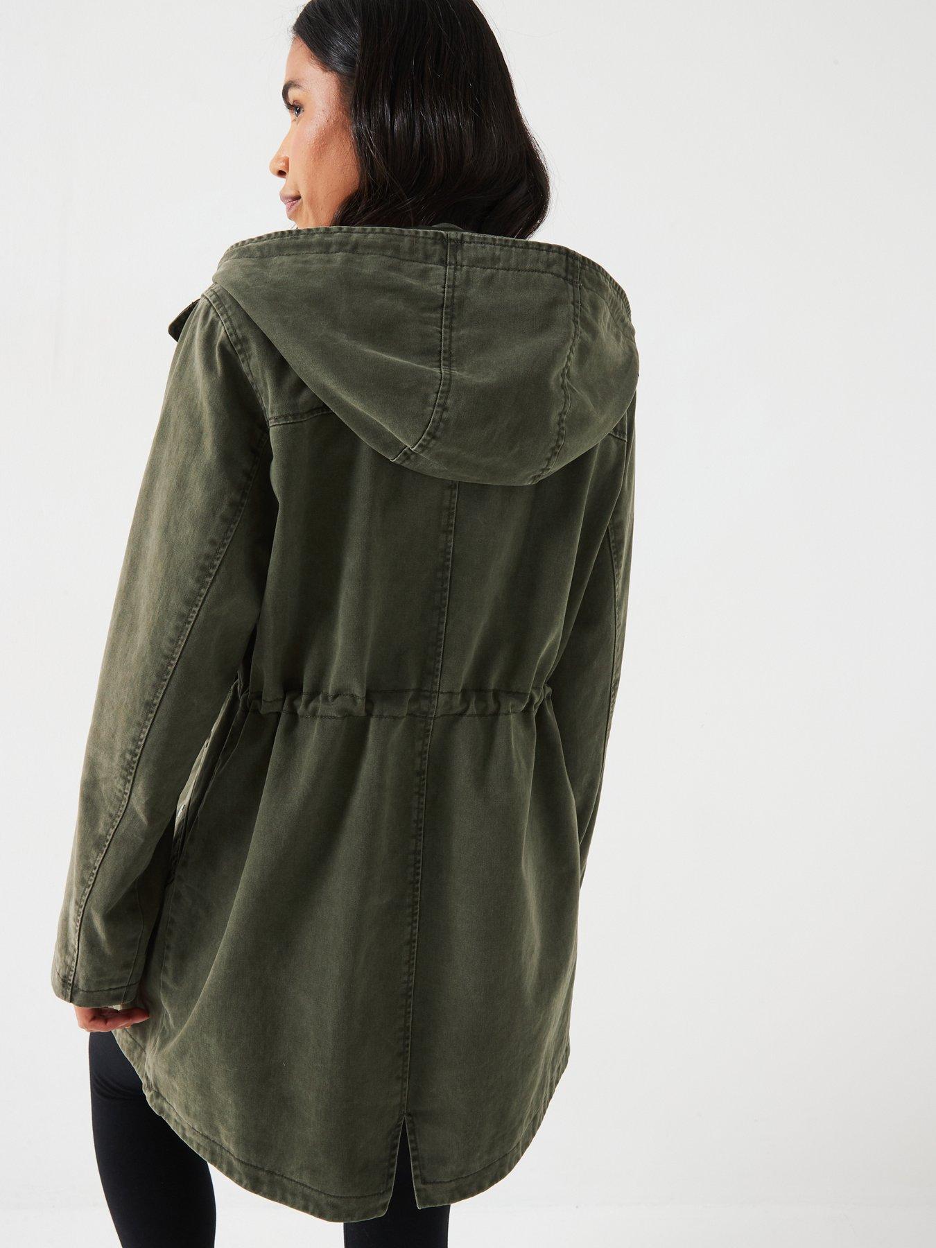 Washed Cotton Hooded Coat Khaki
