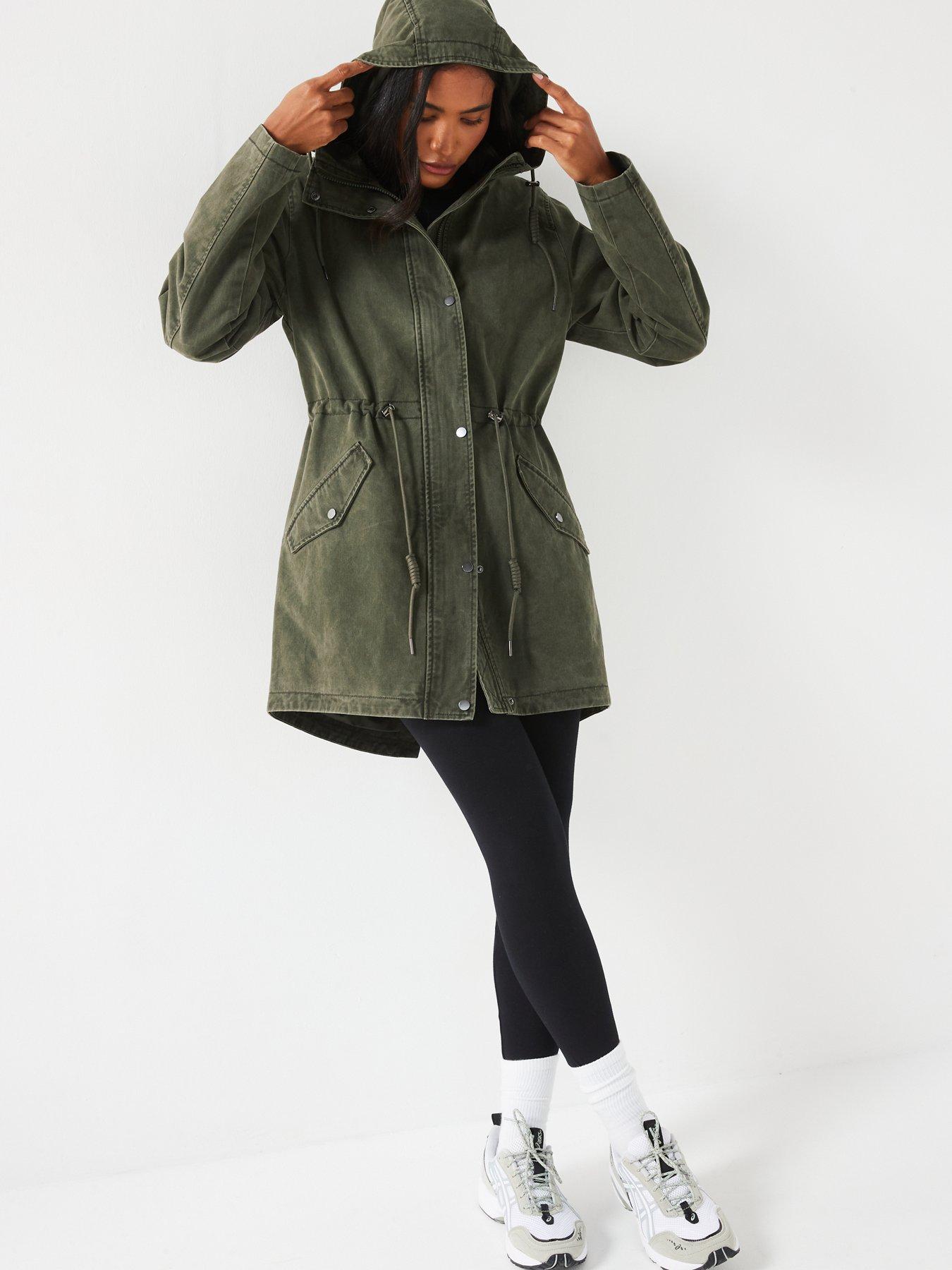 Washed Cotton Hooded Coat Khaki