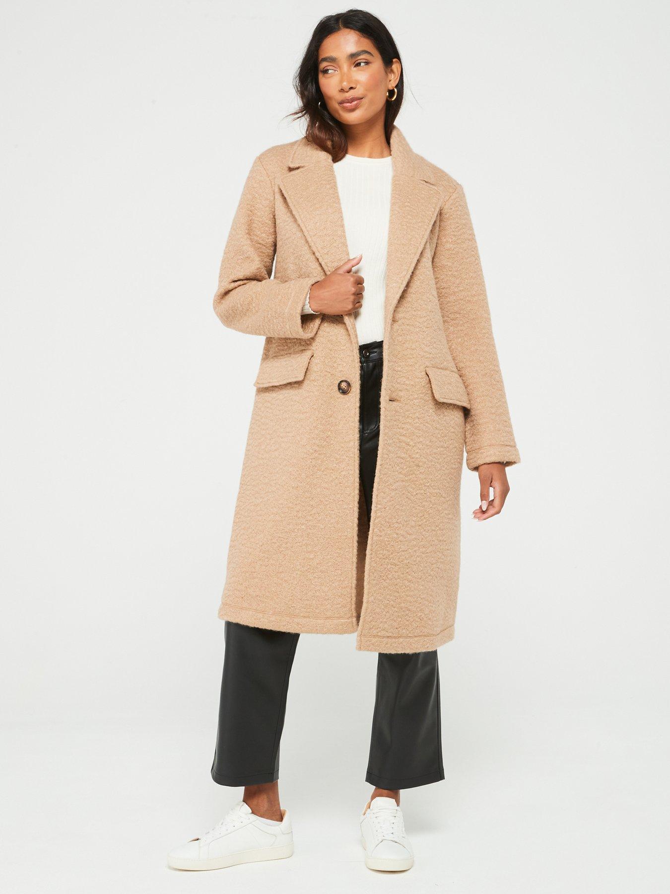 undefined Textured Knit Coat - Beige