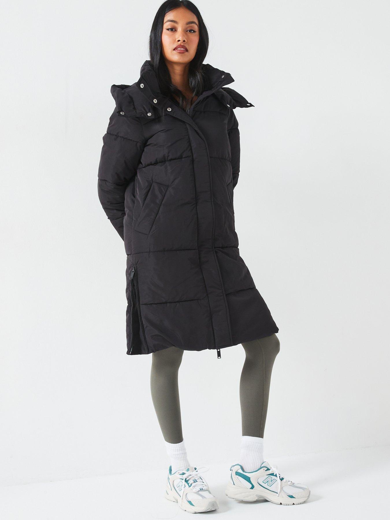 undefined Padded Midi Length Coat With Hood - Black