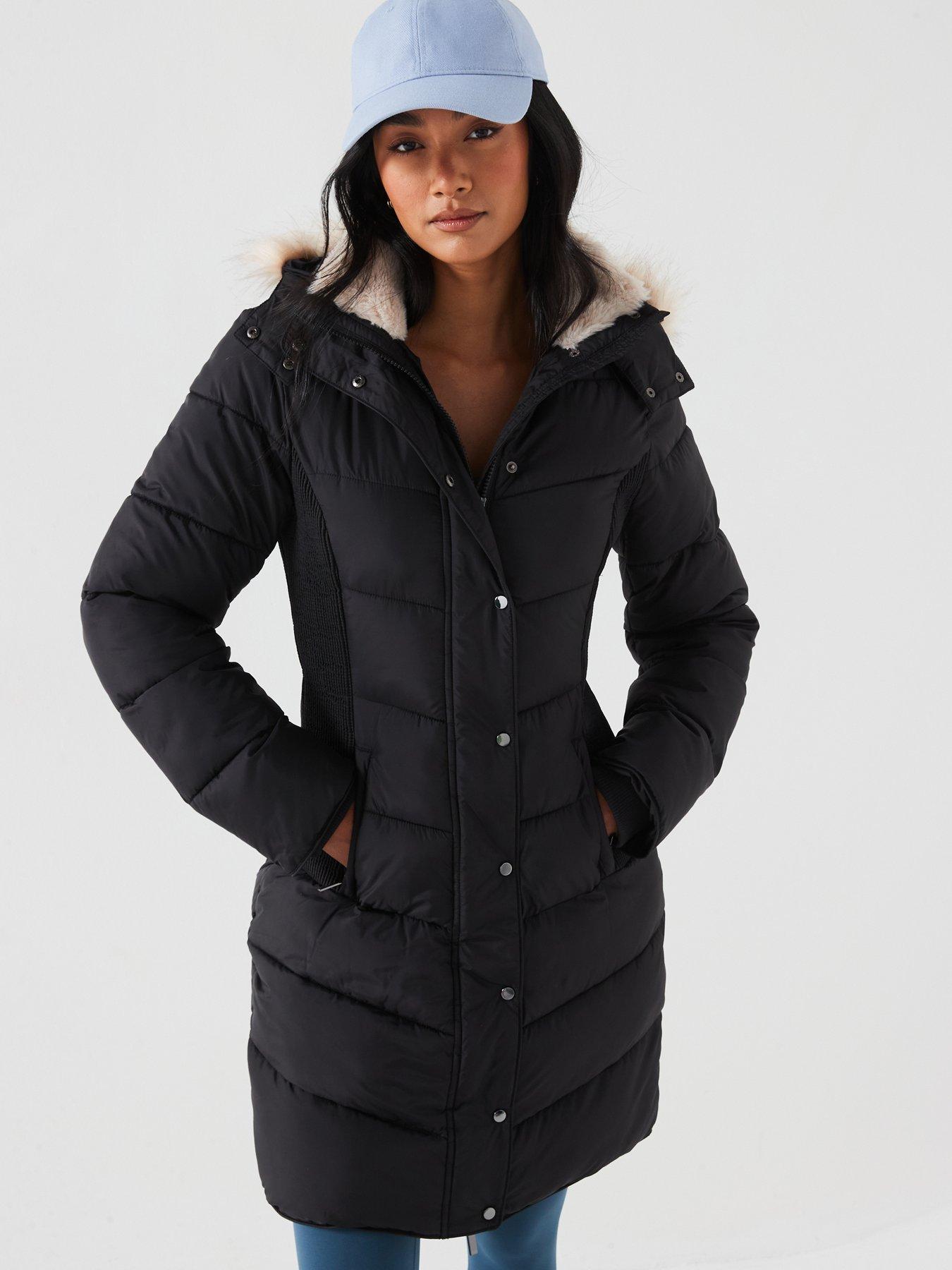 Waist Detail Padded Coat Black