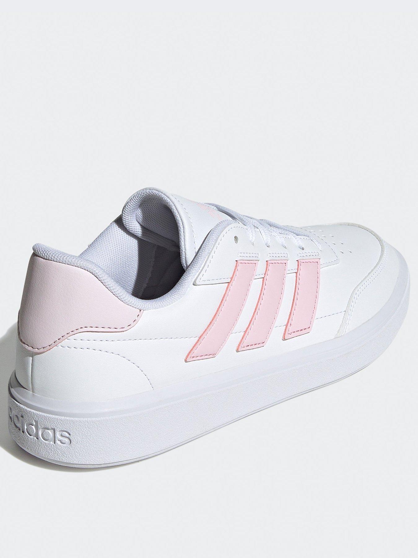 White adidas best sale with pink back