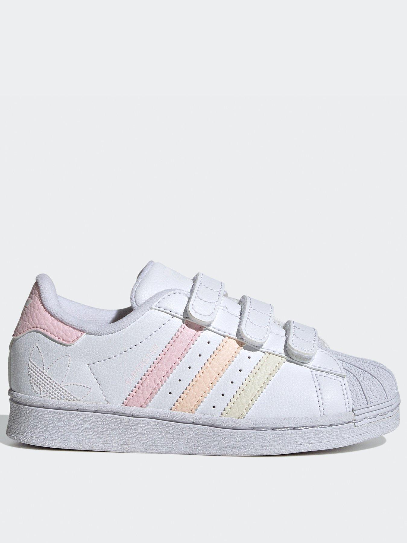 adidas Originals Kids Girls Superstar Trainers White Pink littlewoods