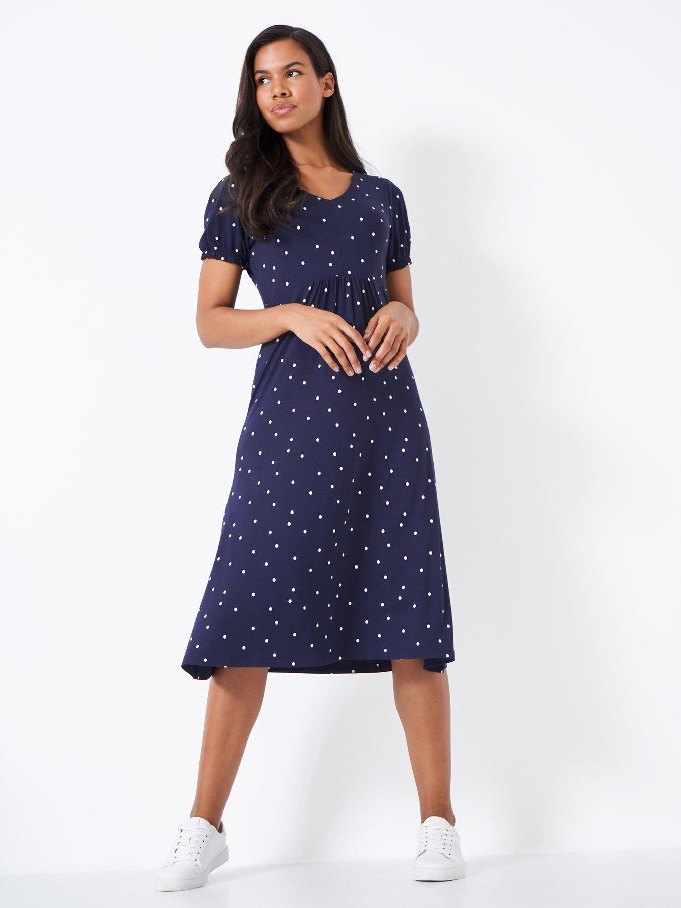 Mel Polka Dot V Neck Jersey Dress Navy