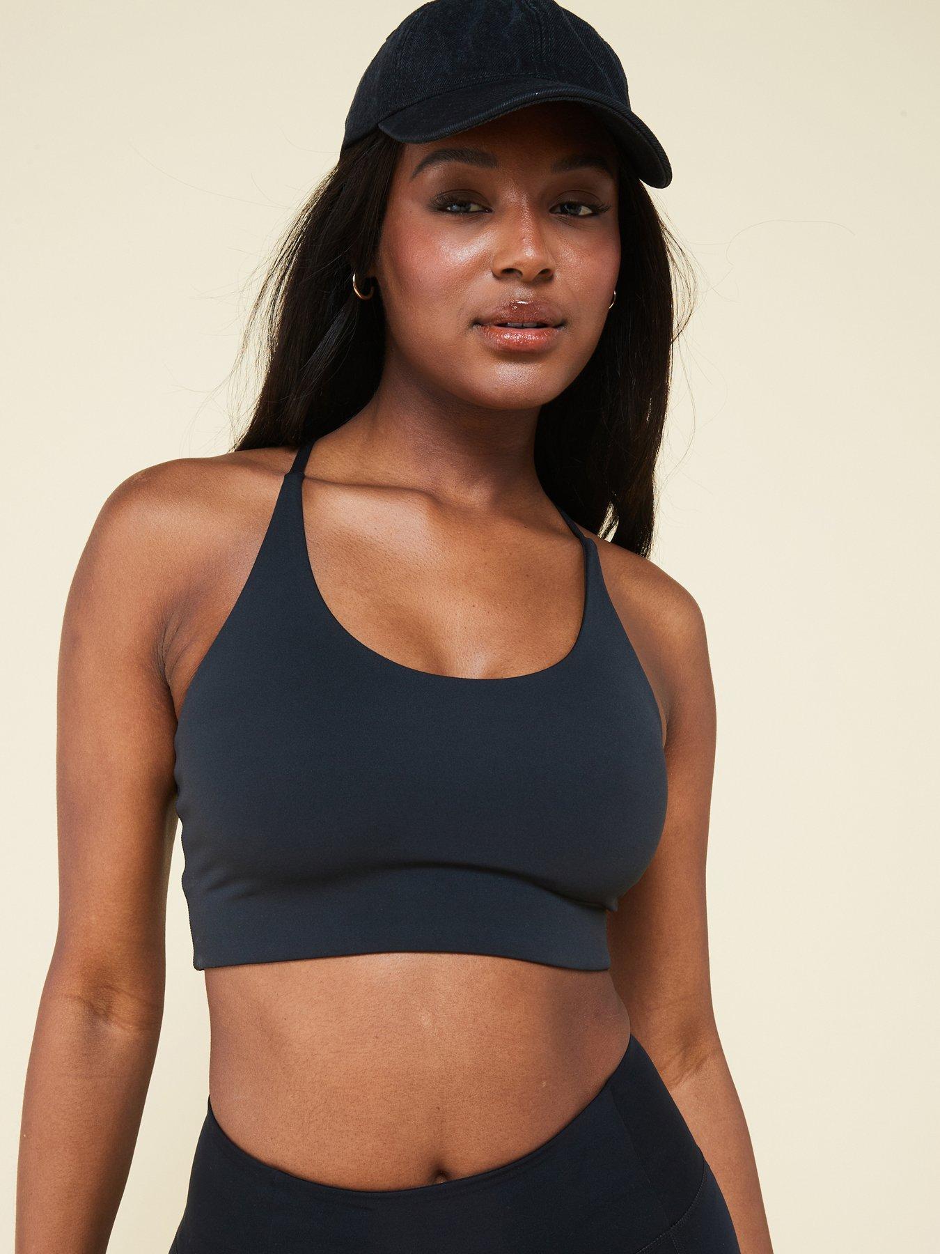  image of girlfriend-collective-womens-training-float-cleo-halter-bra-black