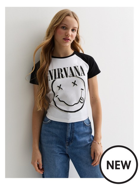 new-look-915-girls-black-nirvana-logo-raglan-t-shirt