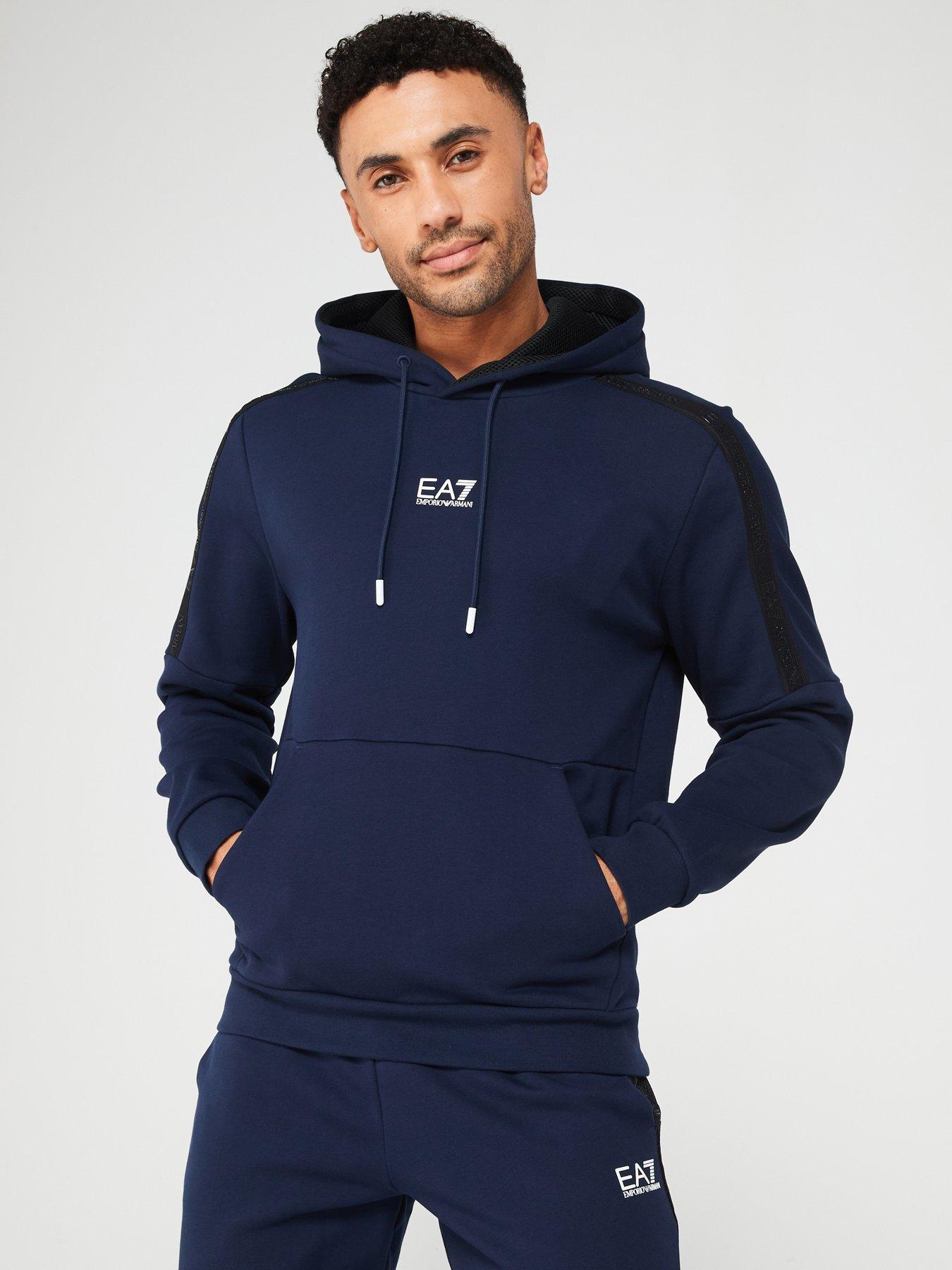 EA7 Emporio Armani Tape Logo Series Overhead Hoodie Navy littlewoods