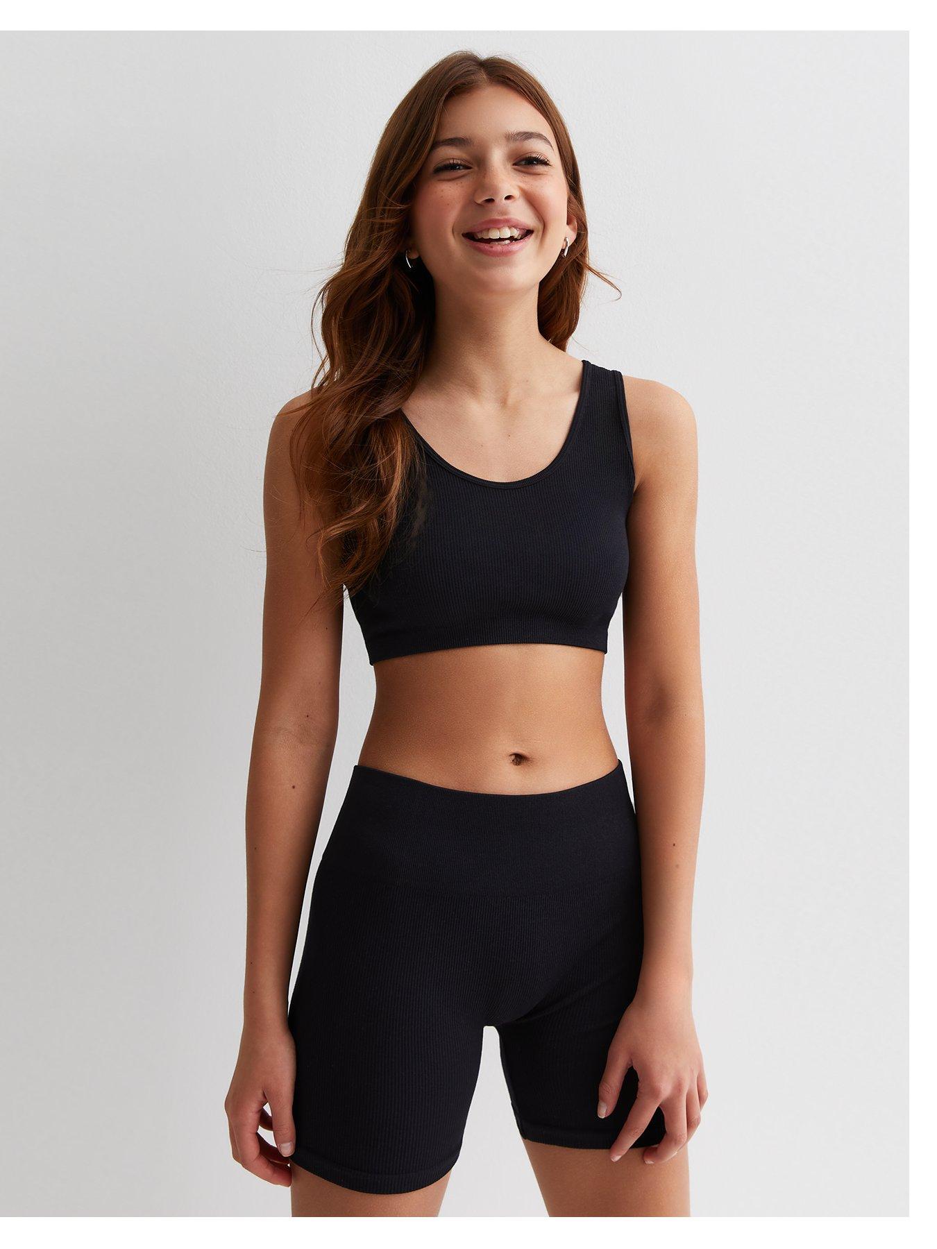 Girls Black Ribbed Cycling Shorts