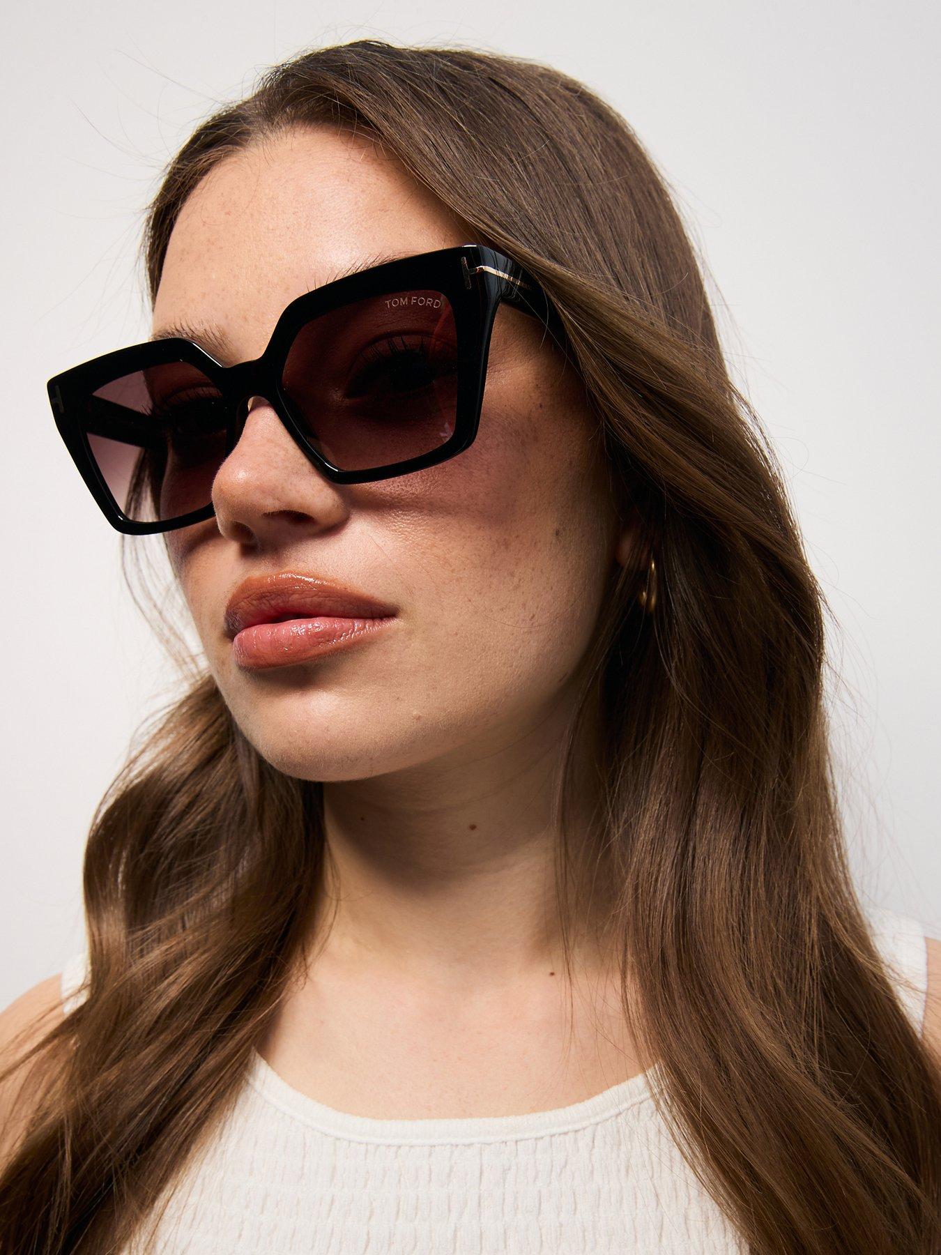 Image 1 of 6 of Tom Ford Womens Cat-Eye Graduated Tint 100% UV Protection Sunglasses - Black