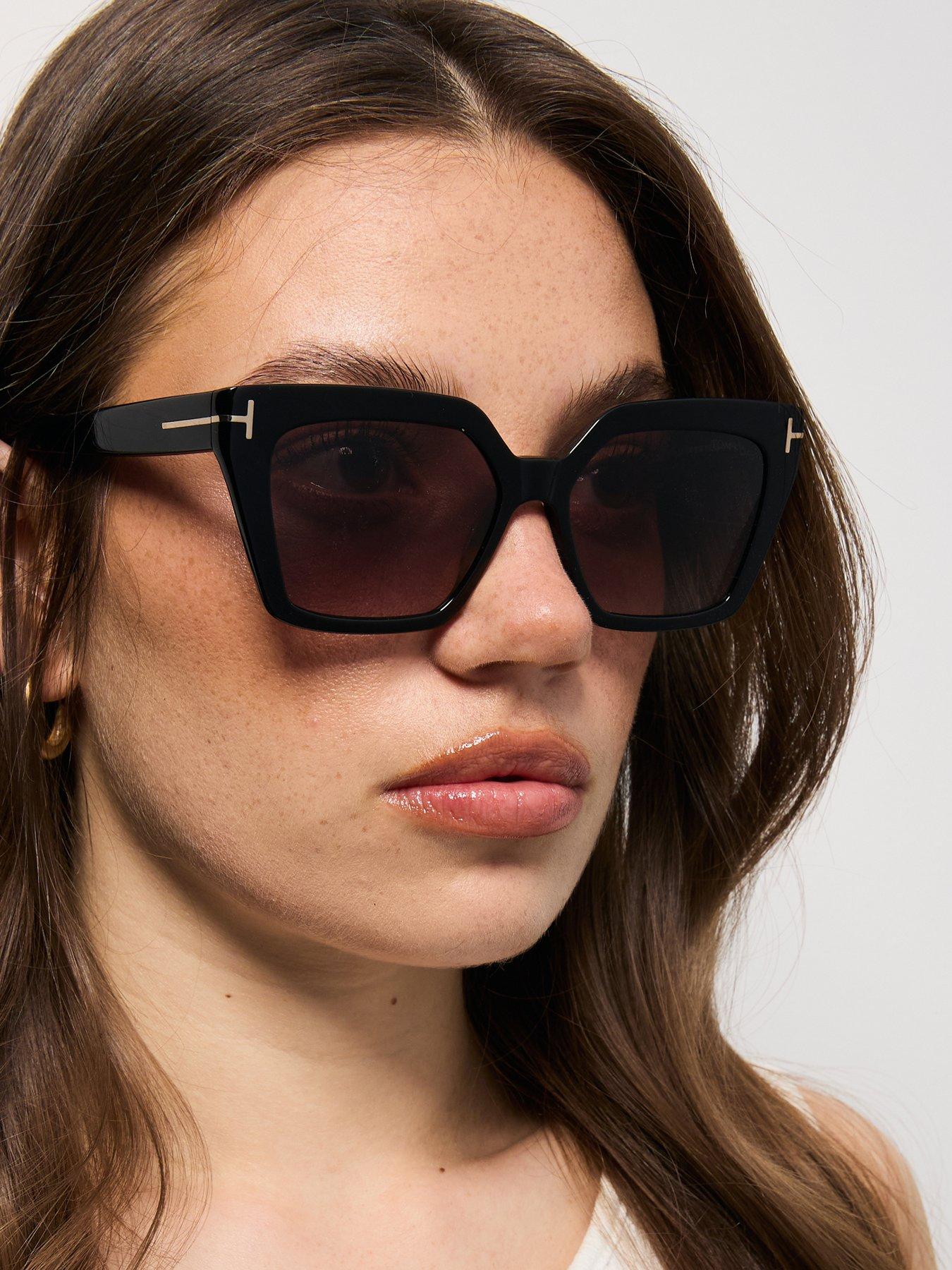 Image 6 of 6 of Tom Ford Womens Cat-Eye Graduated Tint 100% UV Protection Sunglasses - Black